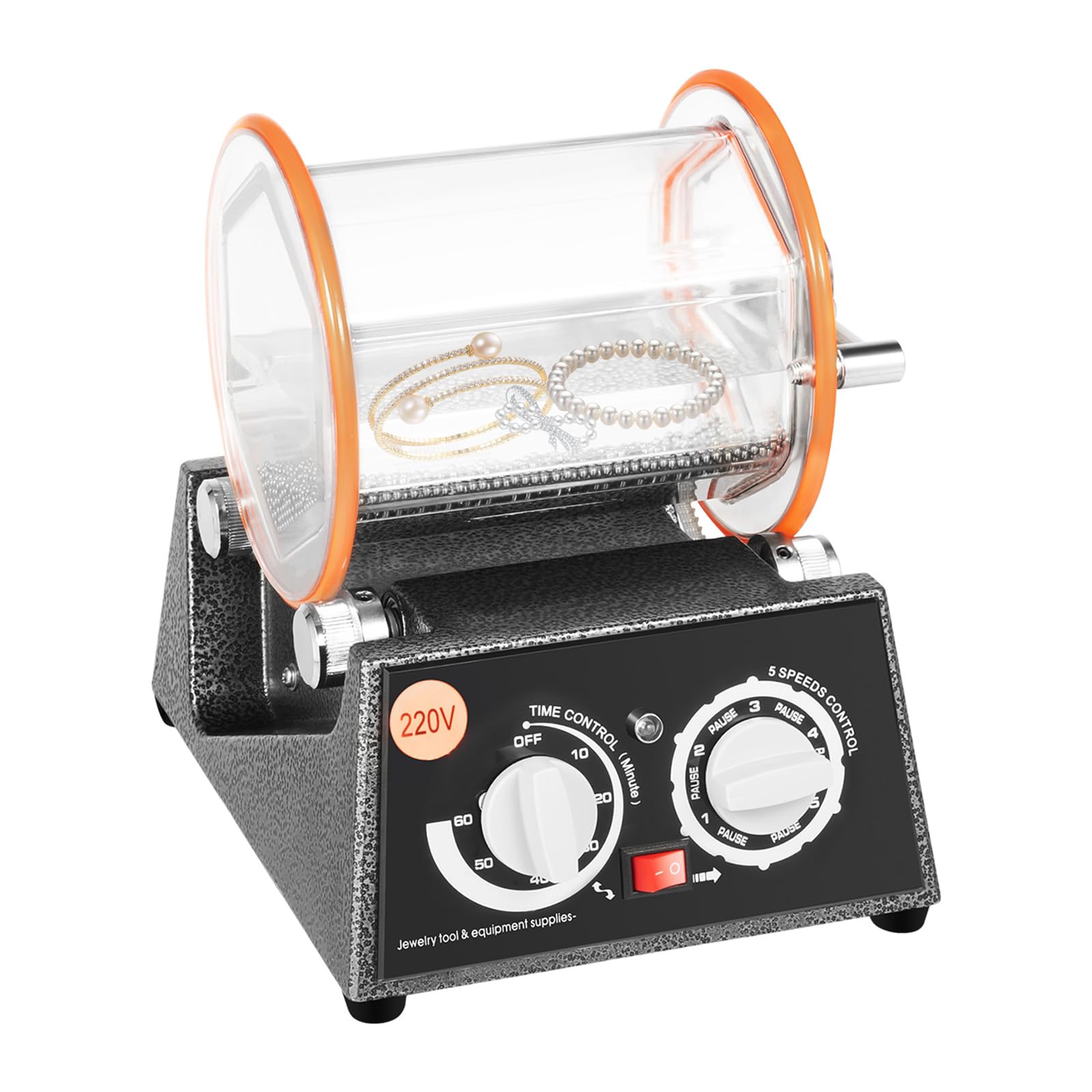 Poliermaschine für Schmuck, 3 kg Kapazität, 45W, 3500 U/min, 5 Geschwindigkeitsstufen, 10-60 Minuten Timer, Edelstahl-Polierkugeln, 220V