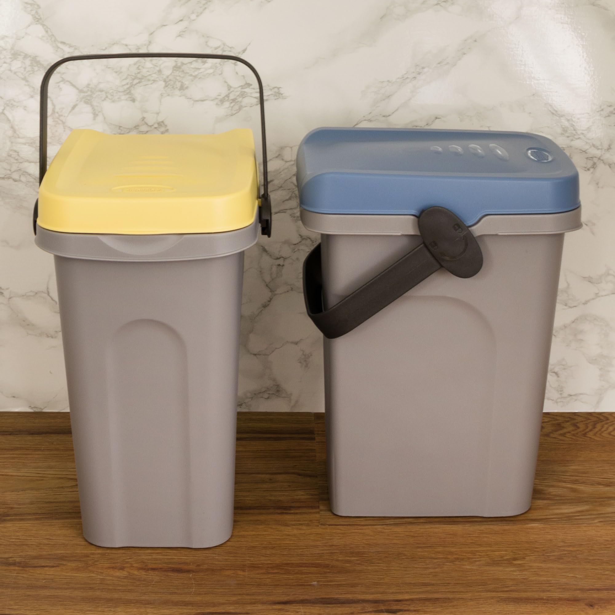 2x 7 Liter Windeleimer Geruchsdicht Blau und Gelb, Biomülleimer Küche, Bio Mülleimer Klein verschließbar, Komposteimer Küche, Biomüll Eimer mit Deckel, Abfalleimer Küche, Kleiner Mülleimer mit Deckel