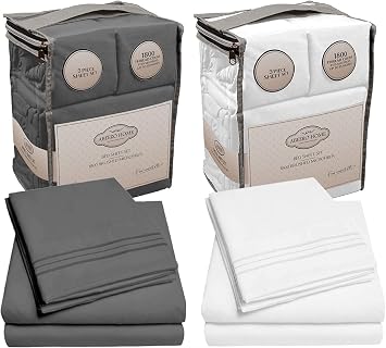 Abeero Home Luxury Twin Size Sheet Set Bundle - 2x3 Piece Premium Hotel Bedding in Gray & White - Soft, Cooling Sheets with Elastic Straps - Fits Up to 15" Deep Pocket Mattress