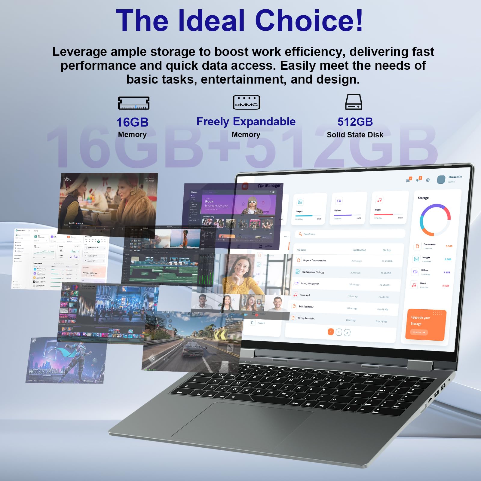 2-in-1 Touchscreen Laptop 16 Zoll, Ryzen 3 3300U, 16GB RAM, 512GB SSD | 360° Convertible, Fingerabdrucksensor, Beleuchtete Tastatur, WiFi 6, Bluetooth 5.2, IPS FHD, USB-C Multifunktionsanschluss