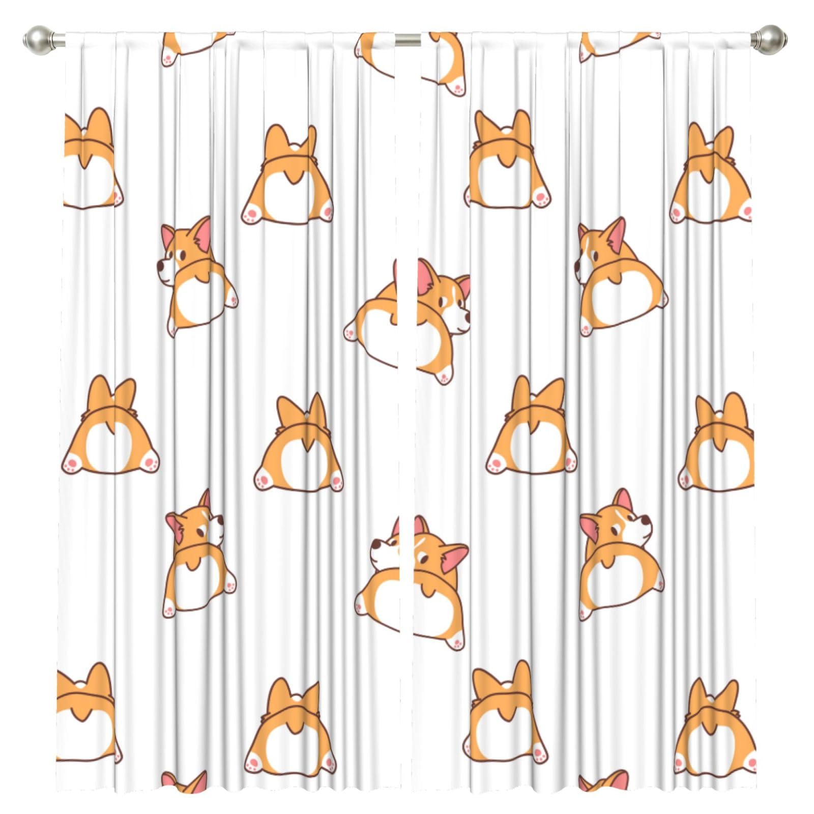 InOmak Cute Corgi Butt, 2 Panels Window Curtains 52 x 84 Inch Blackout Curtains for Living Room Bedroom