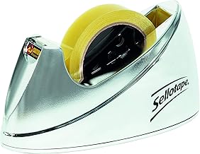 Sellotape Large Tape Dispenser, Ideal for Ofices & Desktops, Chrome Steel Colour, Tape not Included