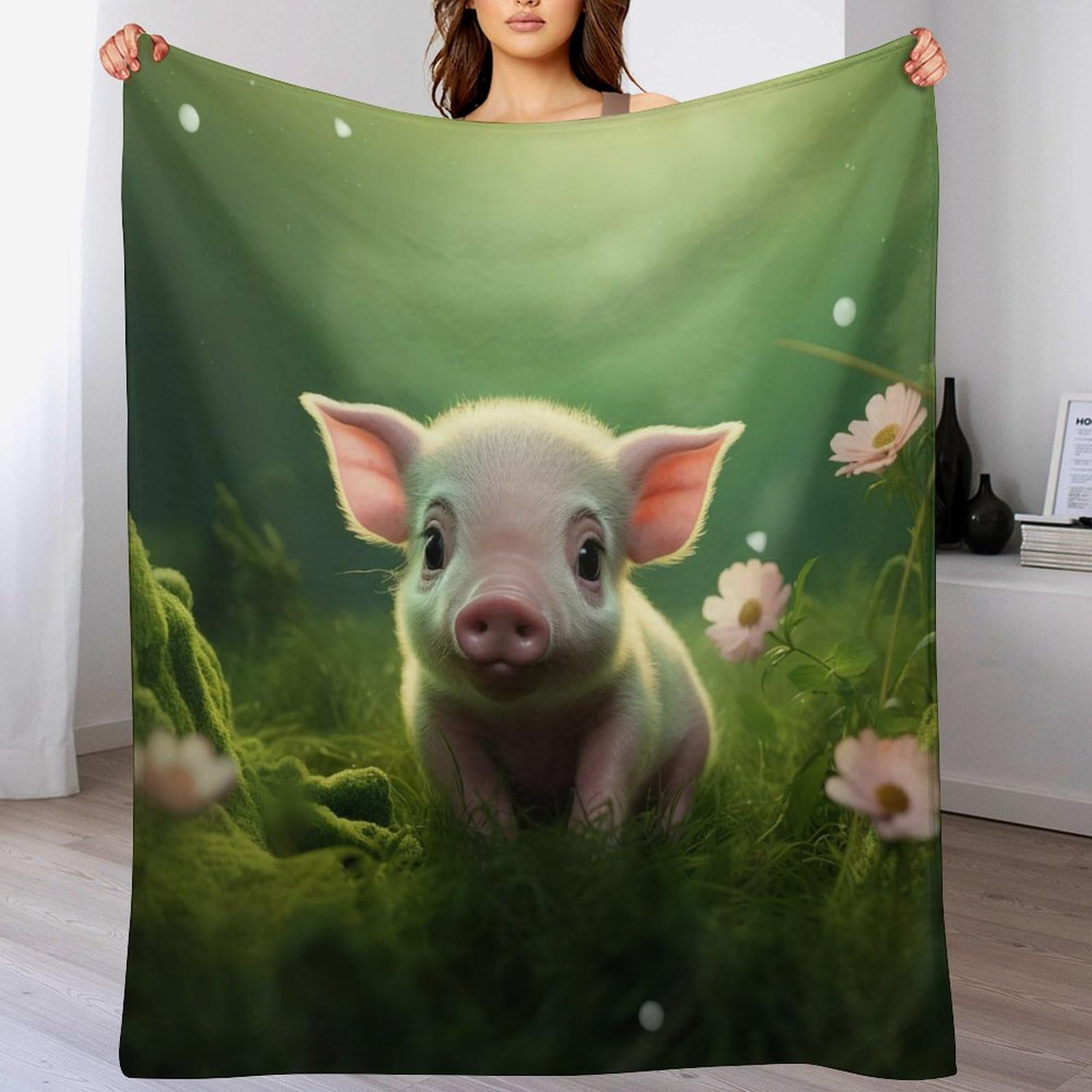 Couverture en polaire cochon 180x200 cm en flannel légère pour lit et canapé