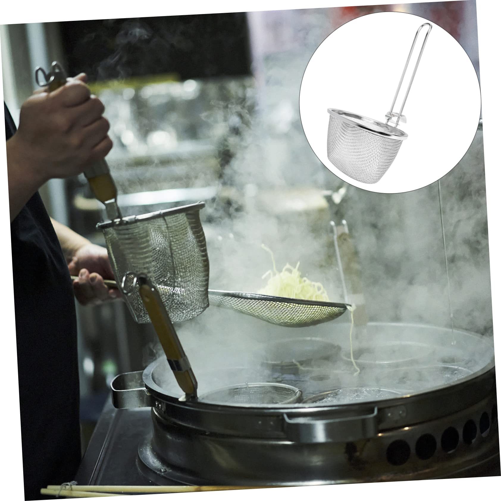 DINHEAROM Stainless Steel Hot Pot Strainer Spoon Lightweight and Portable Food Strainer with Non Slip Handle for Frying Cooking and Enjoying Ramen Noodles