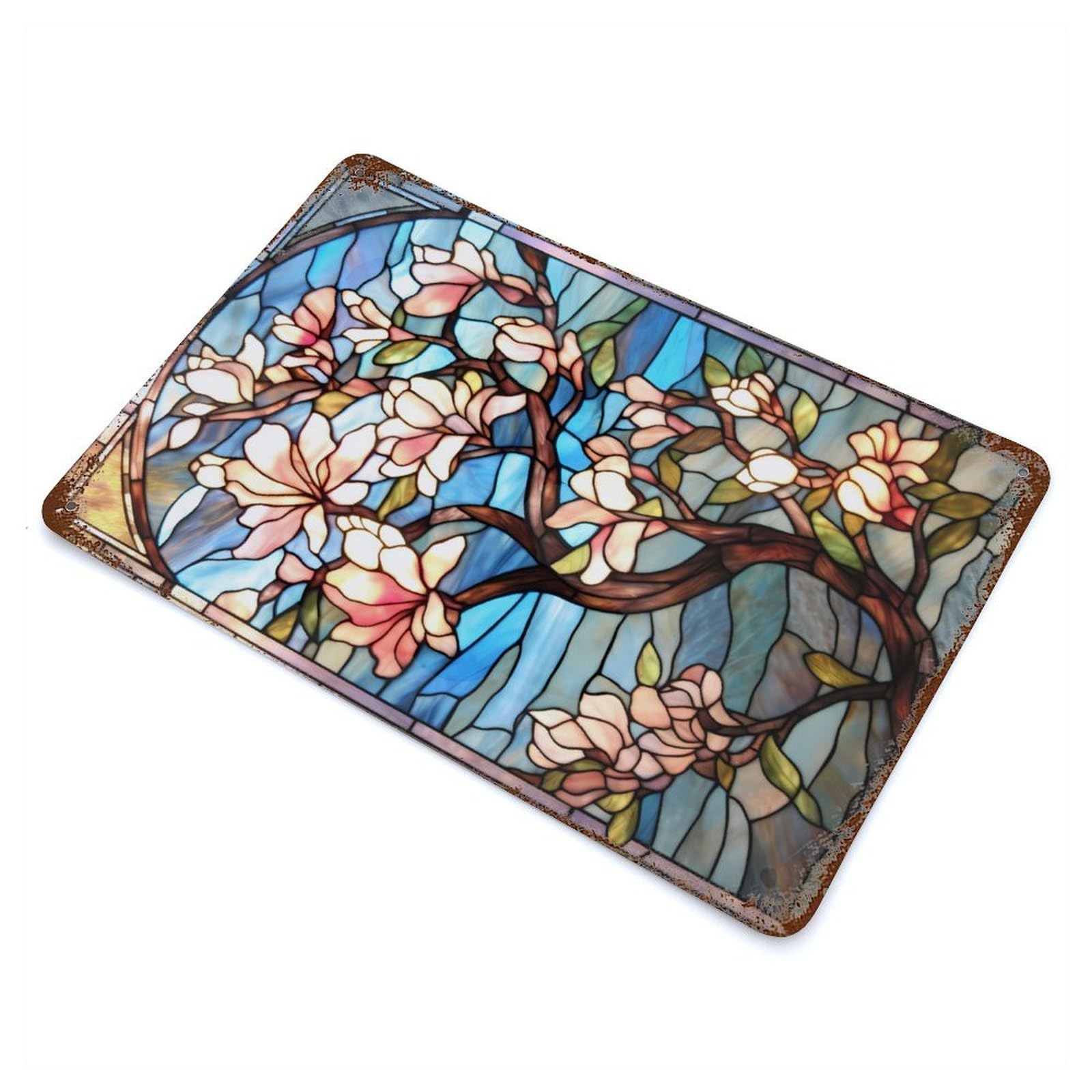 Sakura Bloom Japanese Art Vintage Rust Metal Sign 11.8"x7.9", Classic Wall Plaque for Basement, Hobby Room And Garage Decor