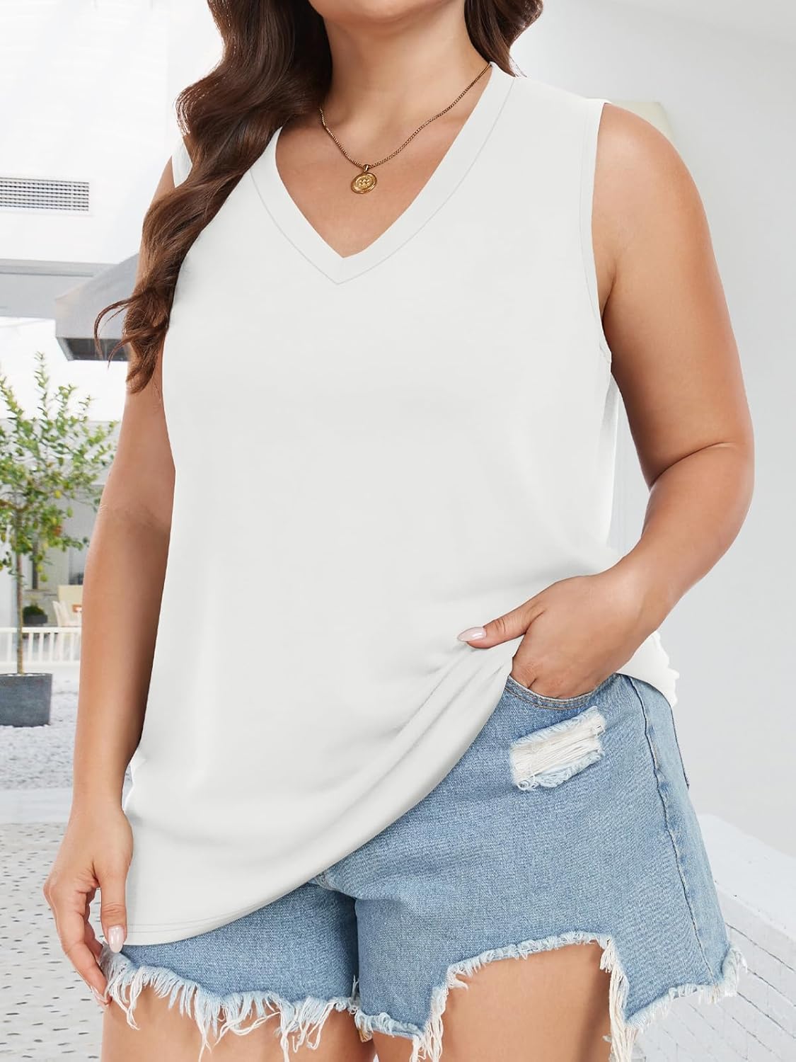 Plus Size Tanks Women Summer Top V Neck Sleeveless Top Loose Fit Tee Workout Shirts - Image 3
