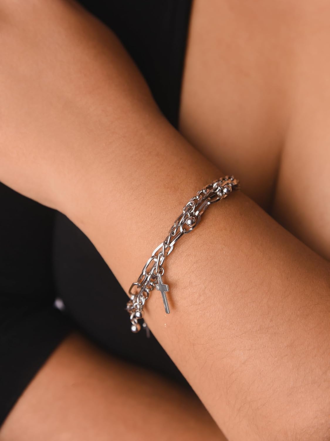 Sacina Y2k Aesthetic Cross Bracelet, Cross Y2k Grunge Bracelets, Silver-tone Charm Jewlery, Christmas New Year Jewelry Gift for Women - Image 2