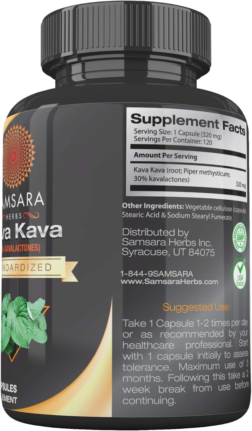 Kava Kava Extract Powder - 30% Kavalactones (120 Capsules) : Health & Household