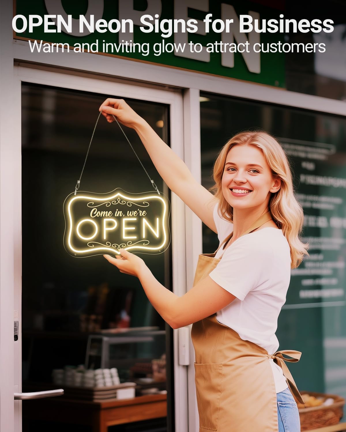 OPEN Neon Sign for Business, LED OPEN Neon Light Timing Dimmable for Store, Shop, Boutique, Restaurant, Salon, Cafe, Window USB Powered (Warm White, 16x10.2'')