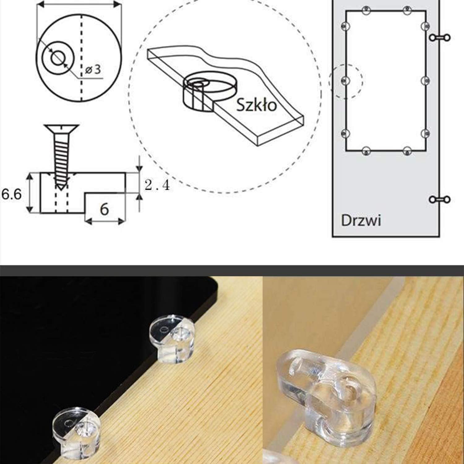 Zaky 4 mm Round Glass Retainer Clips Kit with Screws Glass Clips Glass Clip for Fixing