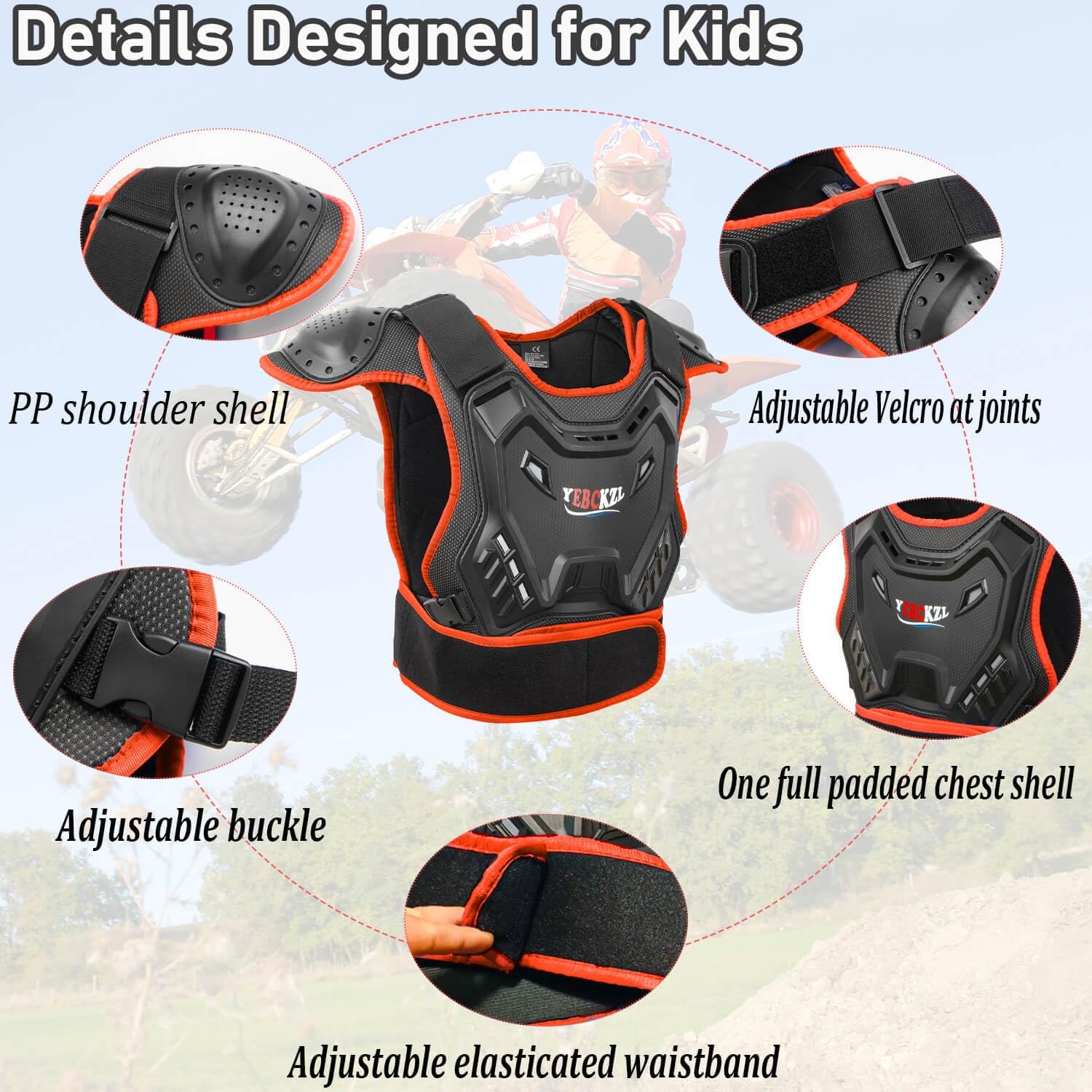 Kids Armor Vest Suit for Dirt Bike, Back Chest Protector for Motocross ATV ,Youth Extreme Sports Protective Gear