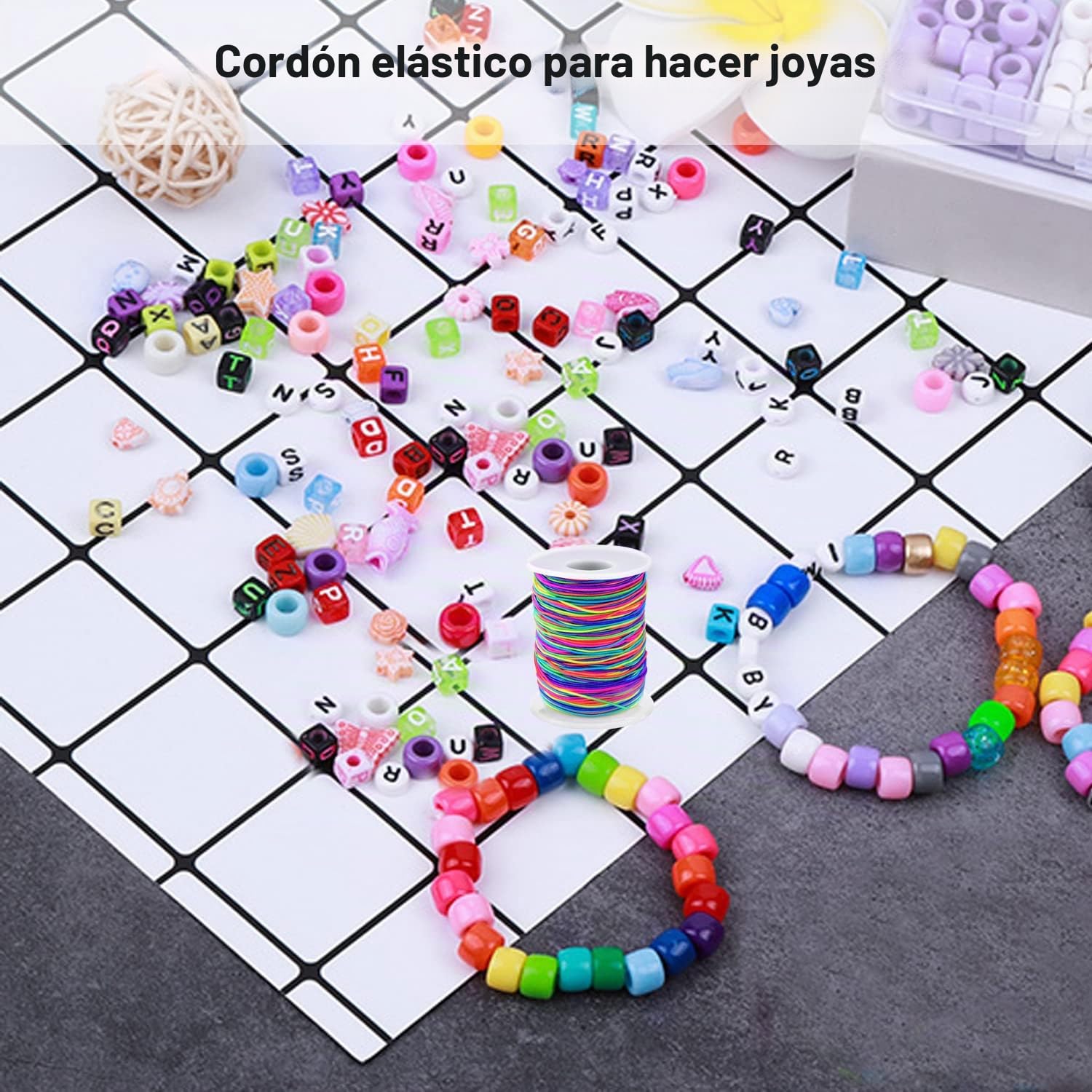 Cuerda elástica de 1 mm, cuerda elástica resistente de arco iris para hacer joyas, collares, cuentas y manualidades