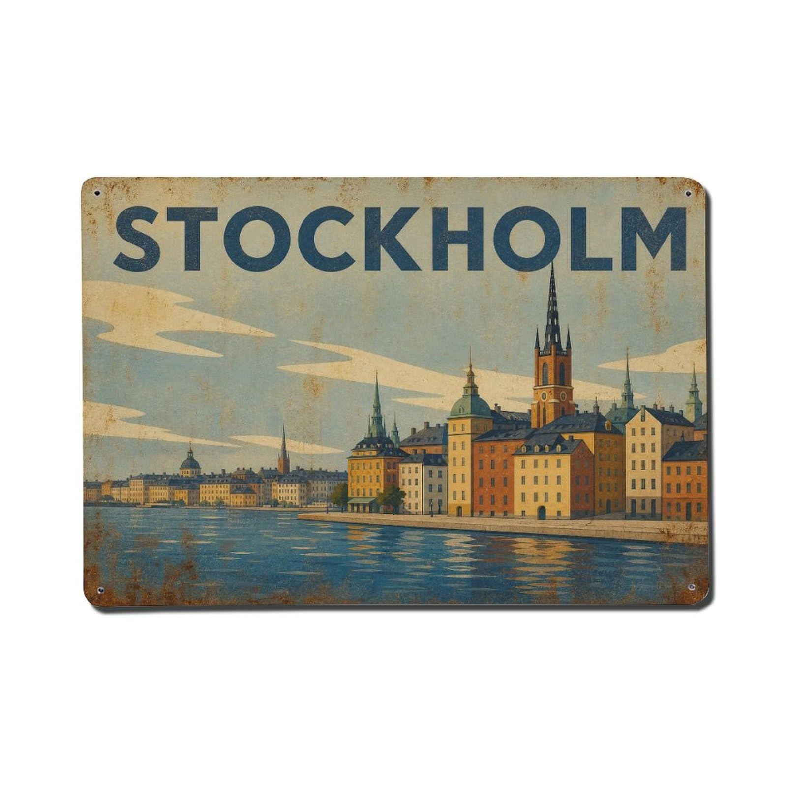 Huiyhb 8X12inch(20X30cm) Vintage Travel Stockholm Coastal Town Sweden Metal Tin Sign