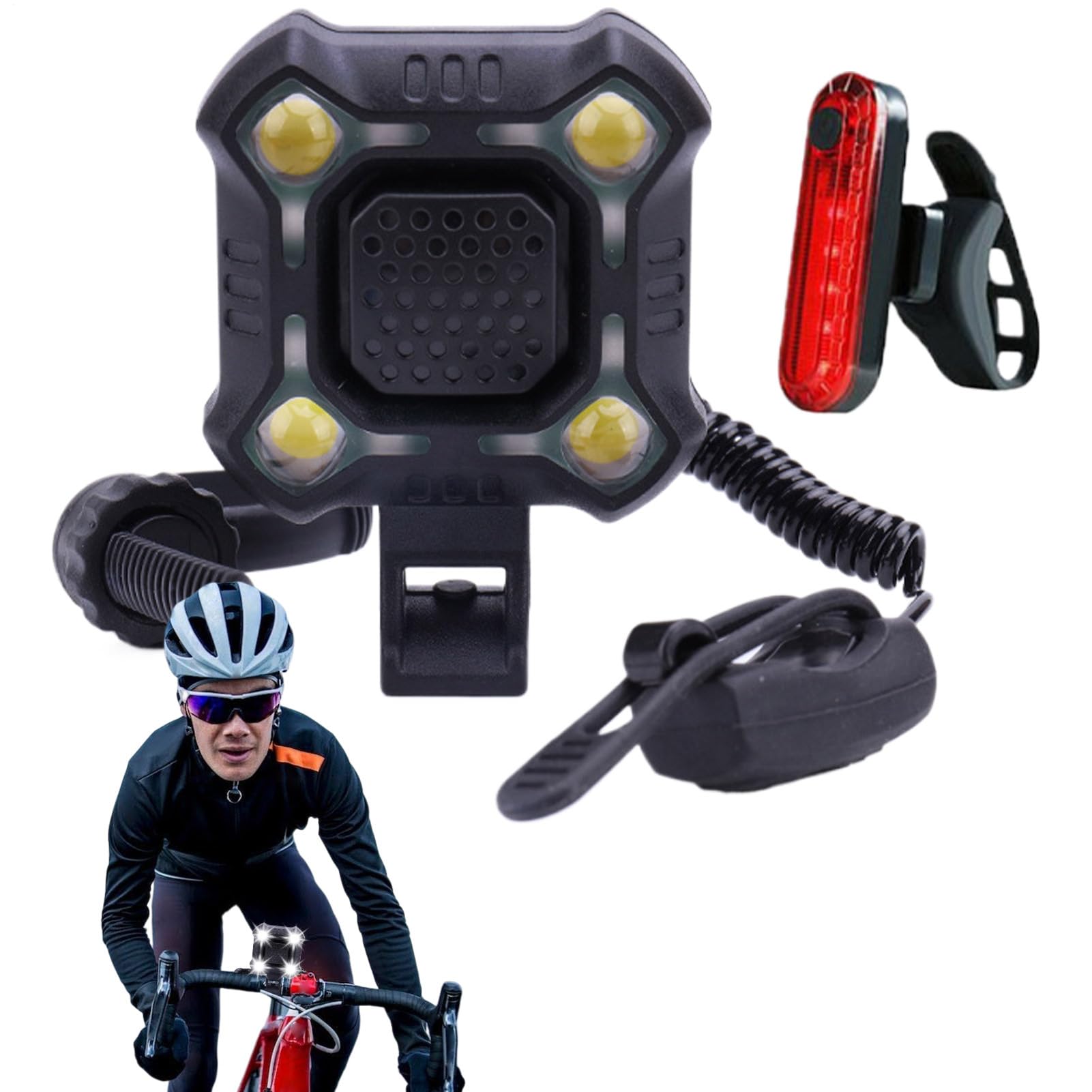 Bike Horn | USB Rechargeable Bicyclé Horn with Front Light Tail | 140DB, 2 Sound Modes Loud Bicyclé Bell with Wide Range Floodlight | Scooter Bell for Mountain Bikes, Road Bikes, Scooters