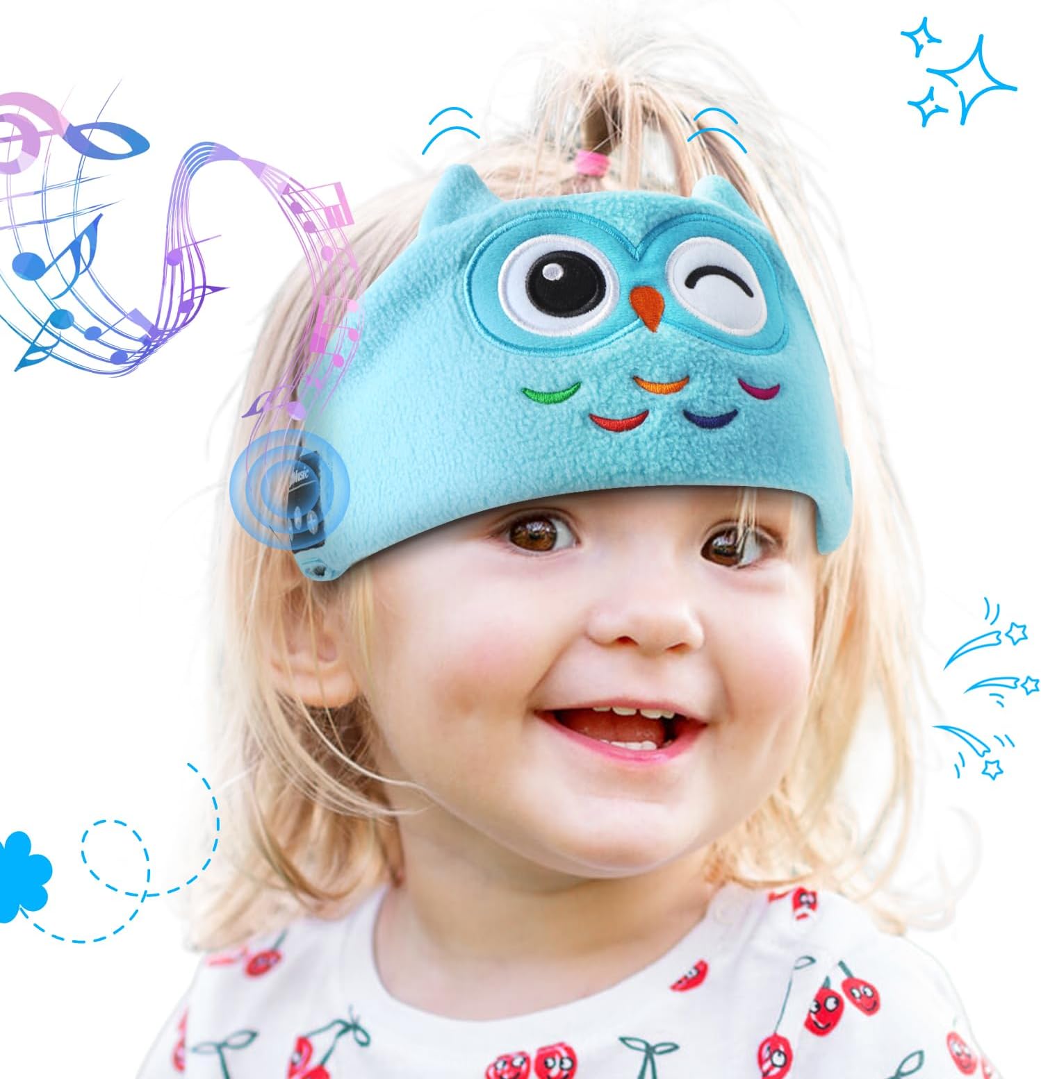 QKTYB Kids Eye Mask for Sleeping, Kids Headband Headphones Bluetooth Kids Sleep Mask Soft Fleece Blackout Eye Mask for Children Boy Girl Gift Travel Home (50-60cm Head Circumference)