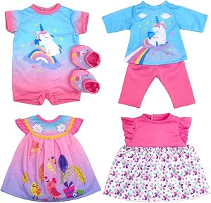 ZITA ELEMENT 4 Sets Baby Doll Clothes & Dresses for 13-16 Inch Dolls | 6 Pcs Assorted Clothing Set Featuring Skirts, Tops, Pants and Jumpsuits, Doll Not Included