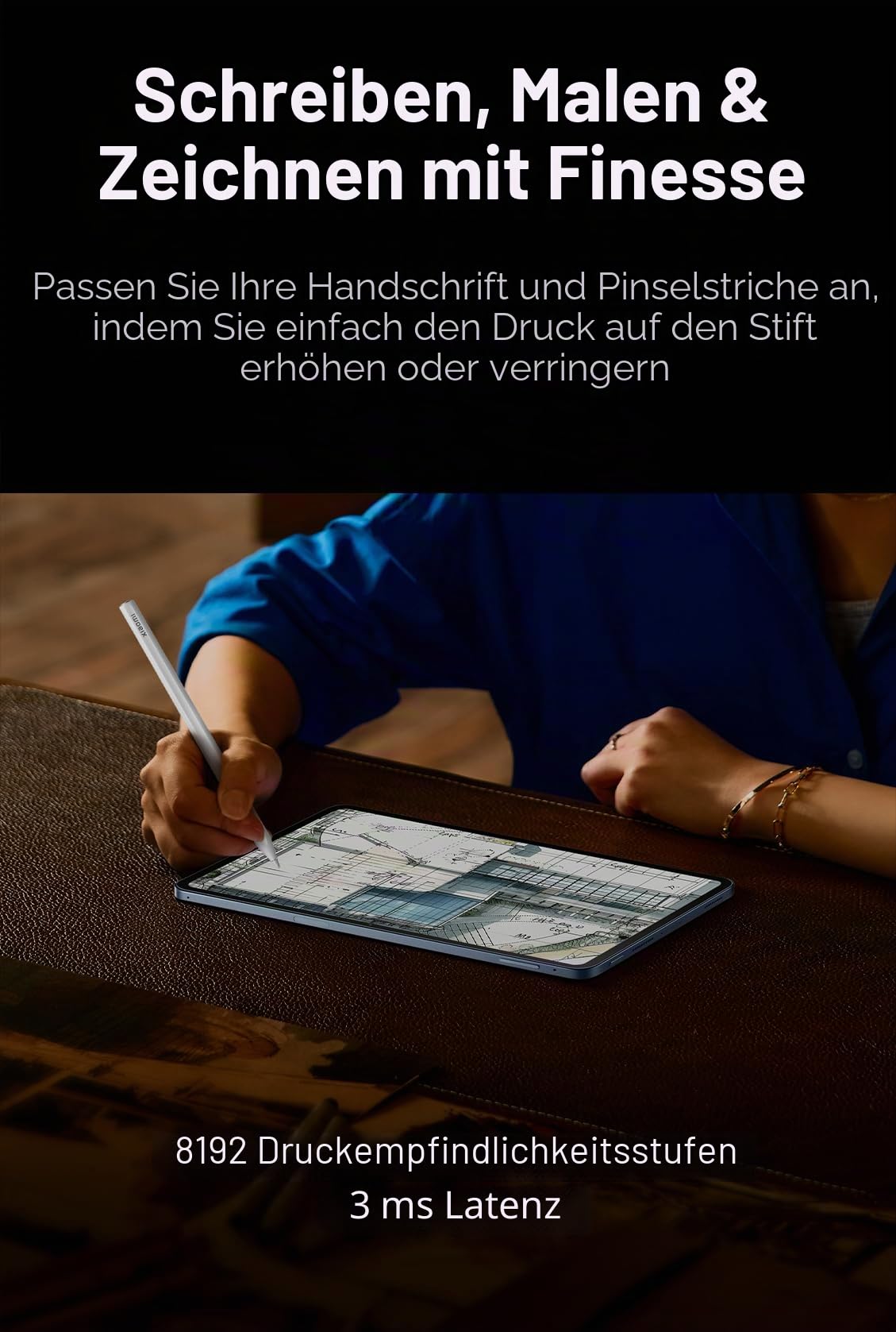Xiaomi Fokusstift für Xiaomi Pad 7, Druckempfindlichkeit, extrem niedrige Latenz, 0 g Aktivierungskraft