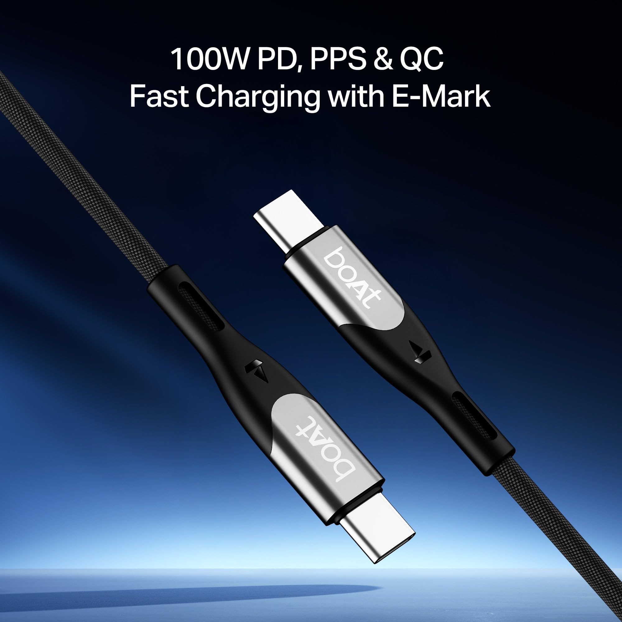 boAt Type C to C 100W/5A PD Fast Charging Cable with E-Mark, 480 Mbps Data Sync, Premium Nylon Braided Skin,10,000+ Bends & Durable Aluminium Alloy Shell (Carbon Black) — Amazon image 3
