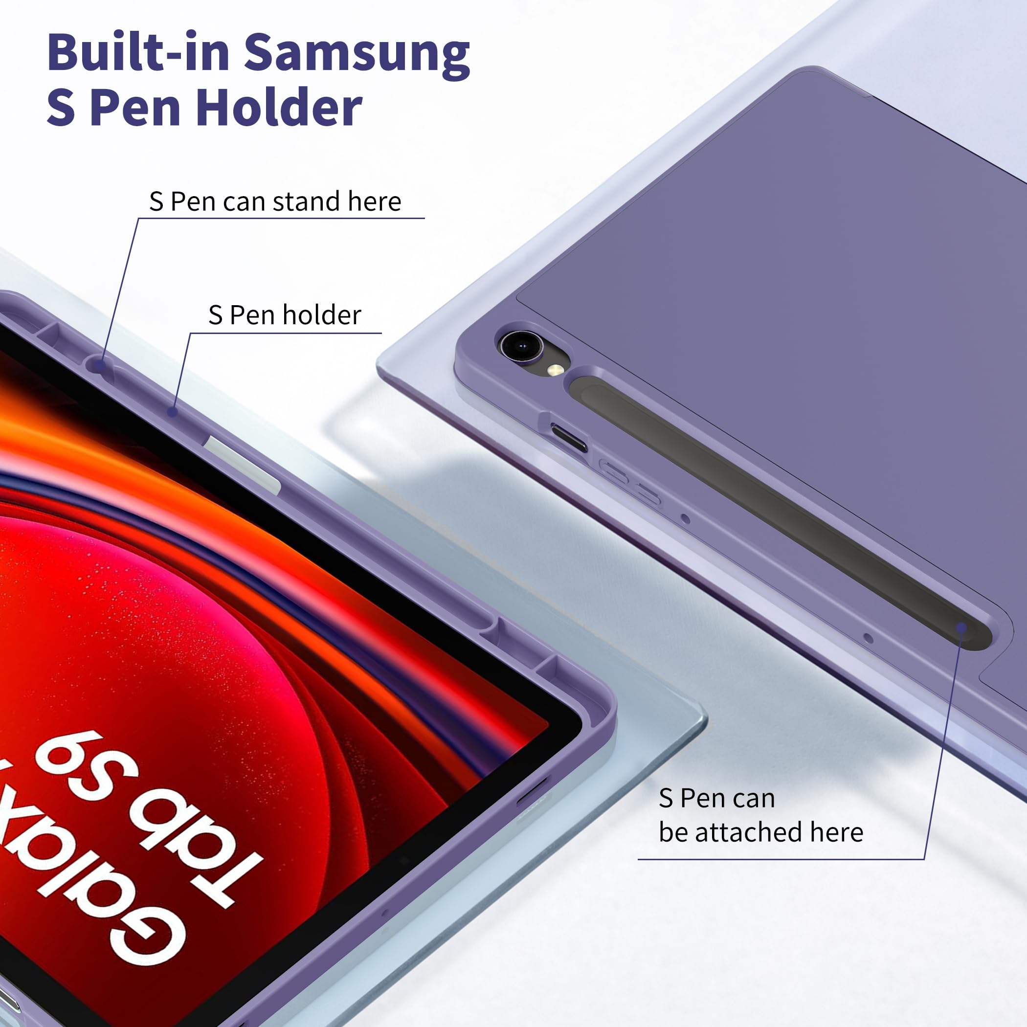 EasyAcc Custodia Cover Compatibile con Samsung Galaxy Tab S9 FE/S9 2023 11 Pollici con Cover Leggero Supporto in Pelle PU Case,SM-X710 (Wi-Fi)/SM-X716B (5G Global)/SM-X718U,Glicina Púrpura