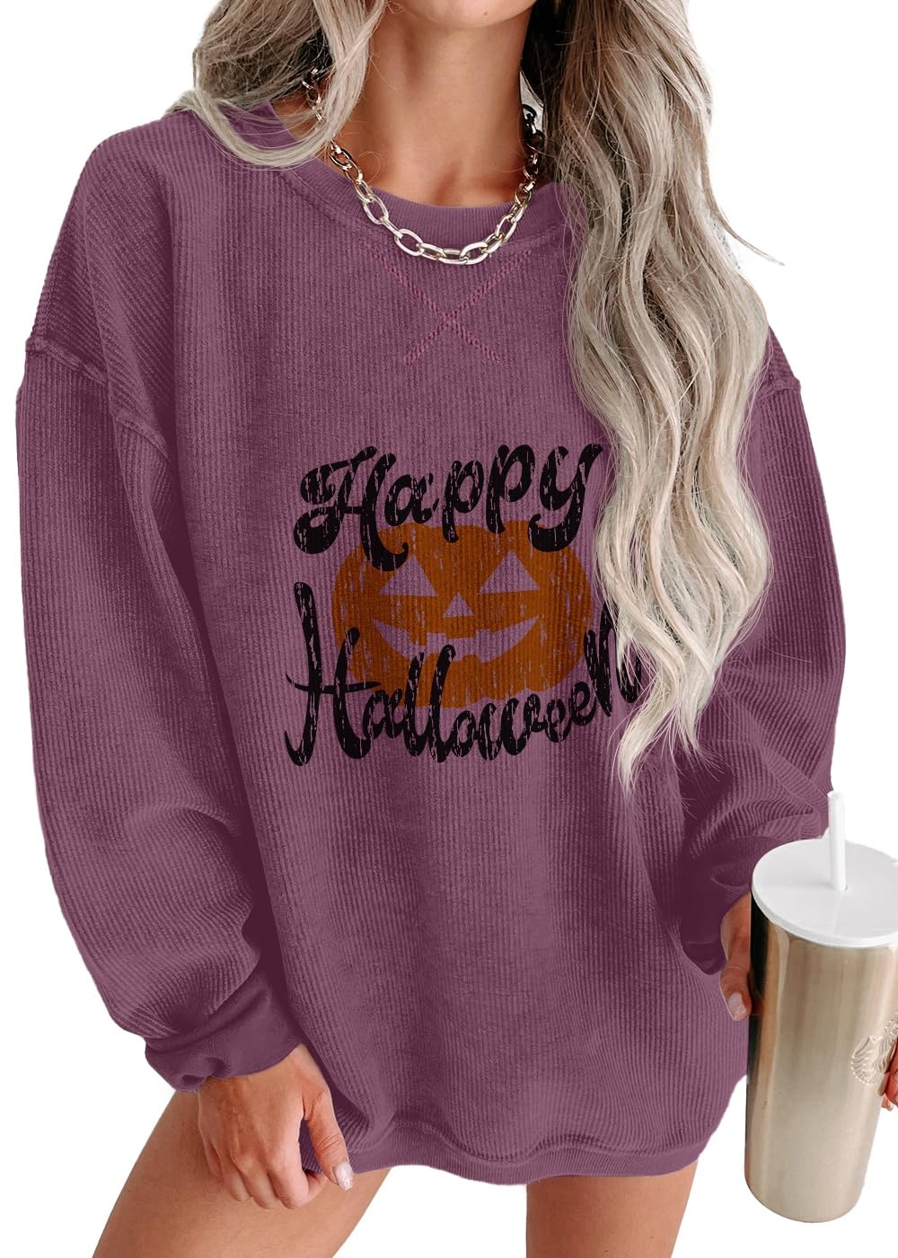 ONLYSTORY Womens Sweatshirts Oversized Cored Corduroy Pullover Tops