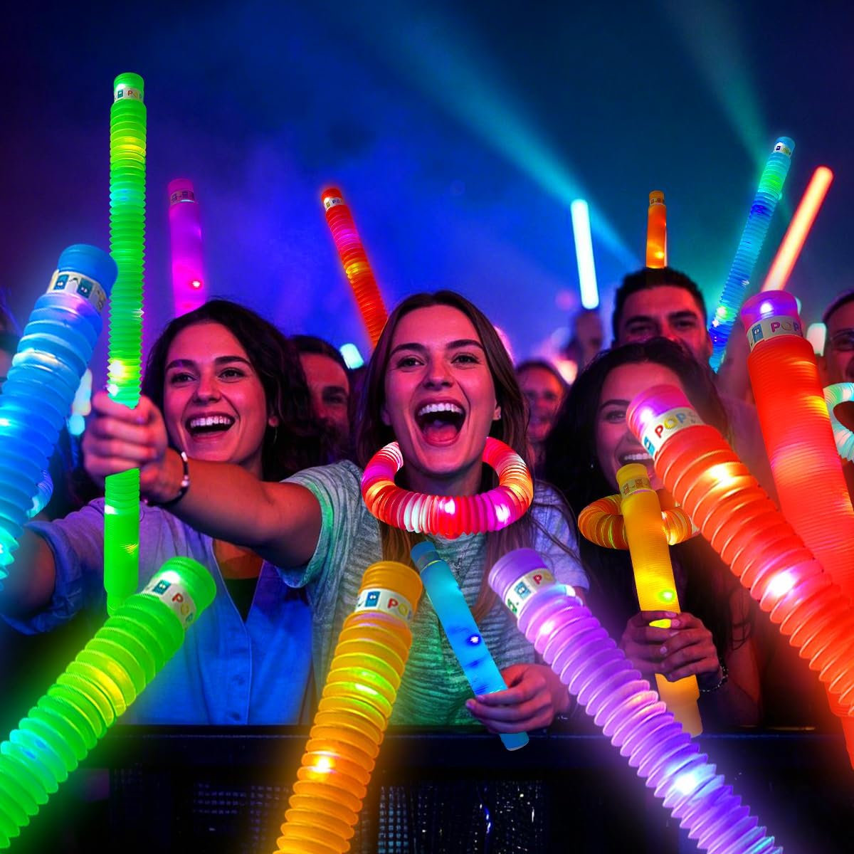 OceanWings 24PC Lights up Pop Tube Set for Kids Adults,Valentine's Day Glow Sticks Stretchy Tube Fidget Toys for Classroom Prizes Birthday Concert Glow in the Dark Party Supplies Favor for Boy Girl - Image 6