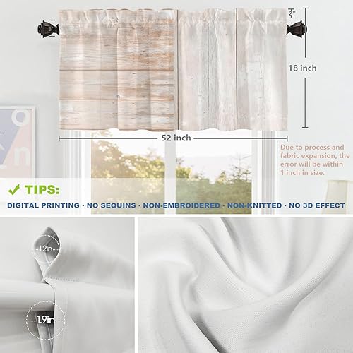 Miniatura 5 de Shrahala Cenefas de cocina de madera marrón con tablones vintage, panel de media ventana, tratamiento de ventana multicapa de poliéster opaco para