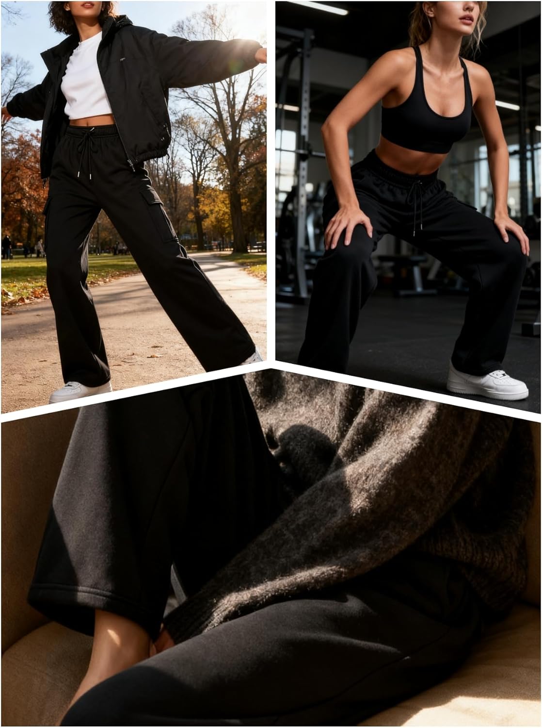 Flamingals Women's Straight Leg Pants Elastic Waisted High Rise Sweatpants with Flap Pockets Casual Pull-On Pants - Image 2