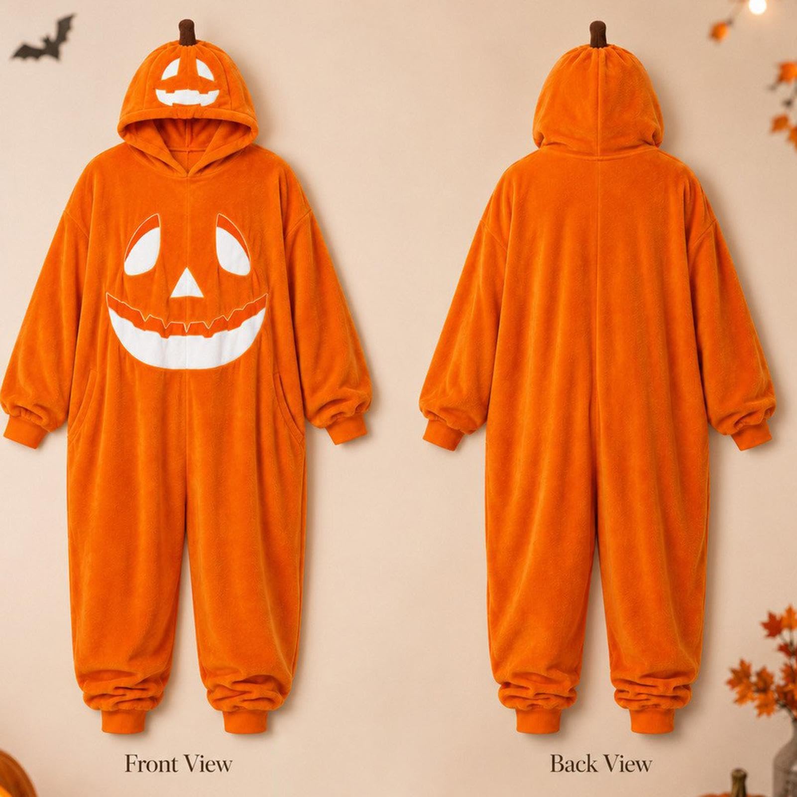 Pigiama da donna con cappuccio, per Halloween, costume da zucca | Tuta intera con cappuccio, per inverno, autunno, casa, tutti i giorni, serate, feste di compleanno, eventi