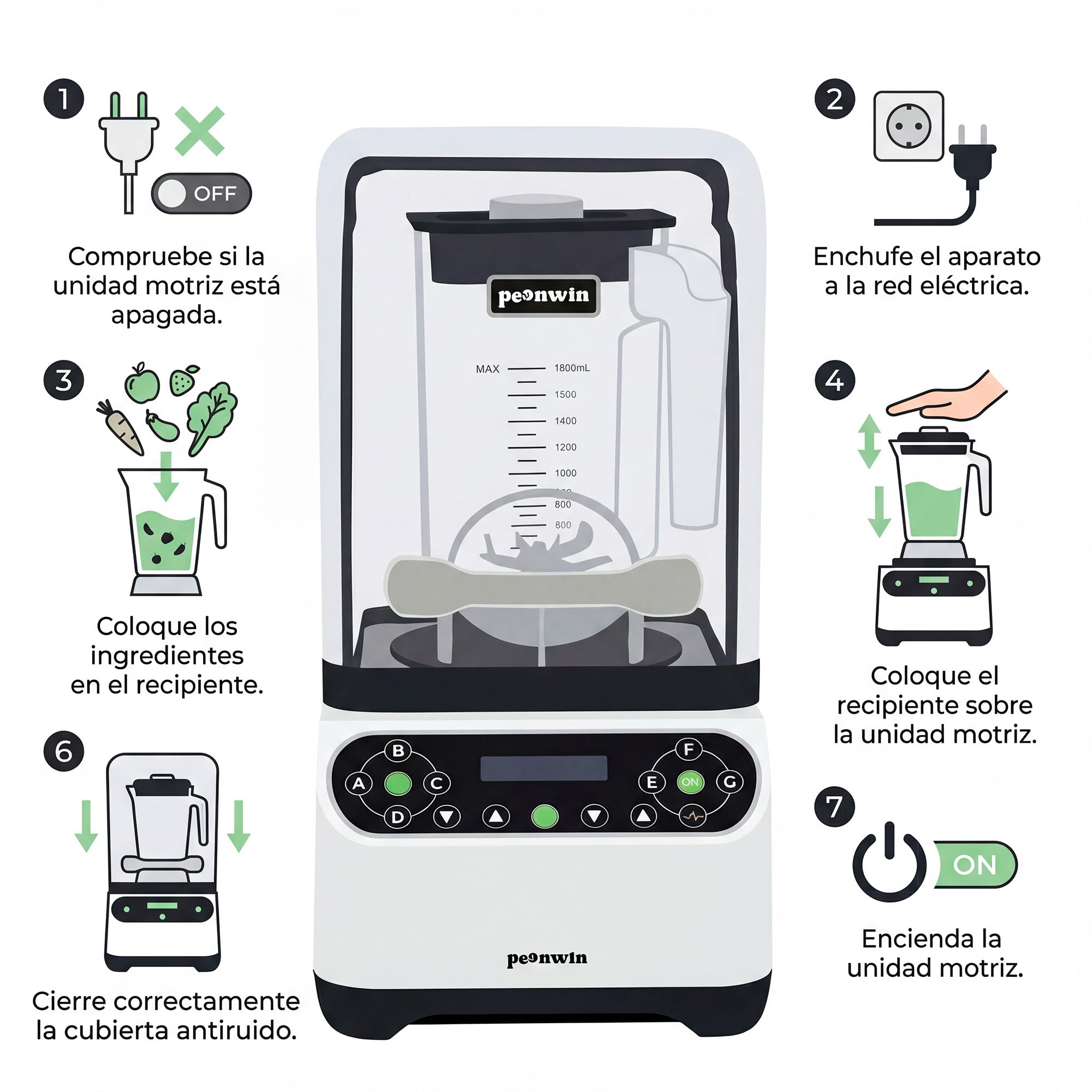 Batidora de Vaso Profesional Insonorizada | 2200W Potencia Industrial con Cubierta Antiruido (Noise Cover) | Programable DIY Pantalla Digital | Picadora de Hielo y Smoothies para Bar y Cocina | 1,8L