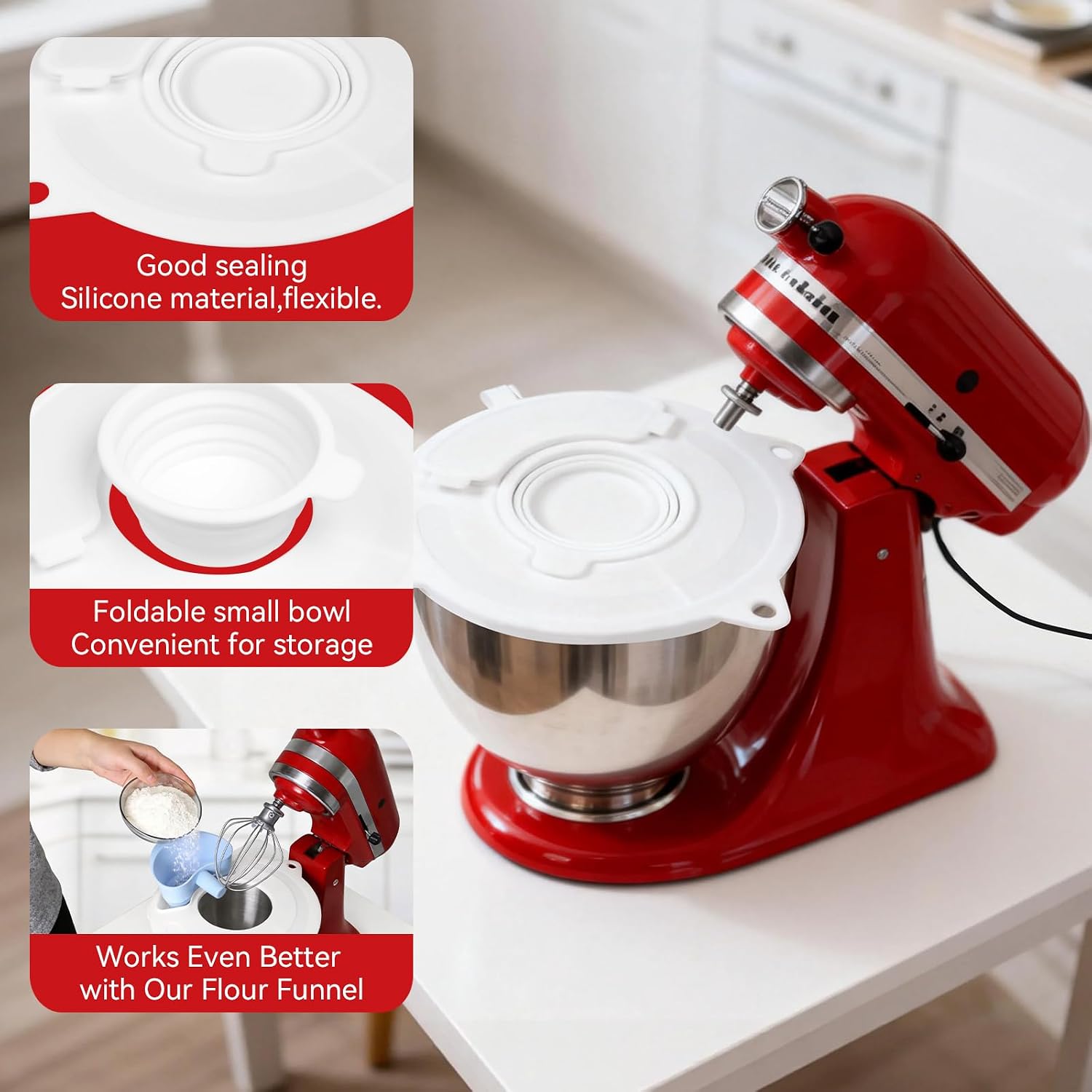 2-in-1 Silicone Mixer Bowl Cover Splash Guard for KitchenAid 4.5–5 Qt Tilt-Head | Food-Grade Silicone, 2-in-1 Pouring Shield & Bowl Cover, Fits KitchenAid 4.5-5 Qt Tilt-Head, Dishwasher Safe