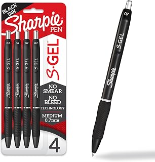 Sharpie S-Gel Pens, Medium Point 0.7mm Black Ink 4-Pack - No Smear, Bold Gel Writing for Notes, Journaling & School
