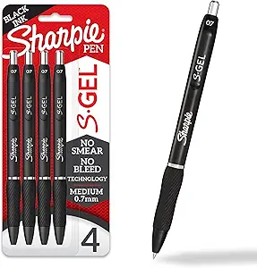 Sharpie S-Gel Pens, Medium Point (0.7mm), Black Ink, 4 Count