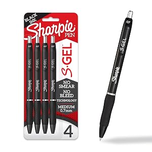 Sharpie S-Gel Pens Medium Point 0 7mm Black Ink 4 Count - Ideal for Writing Journaling Drawing Coloring