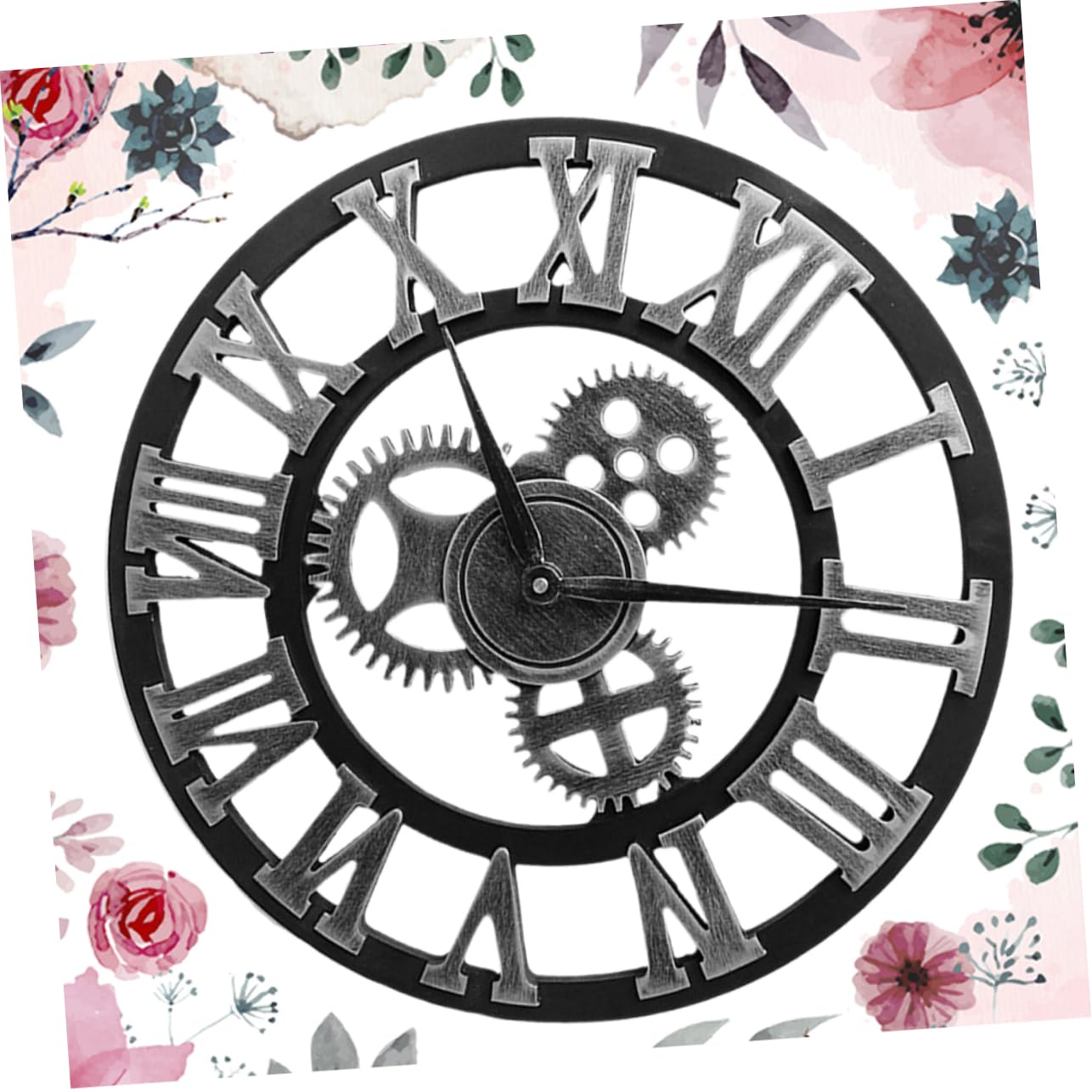 Cabilock Horloge Murale Décorative Industriel avec Mécanisme Silencieux Design De Roue Dentée Argenté pour Salon Cuisine Et Bureau