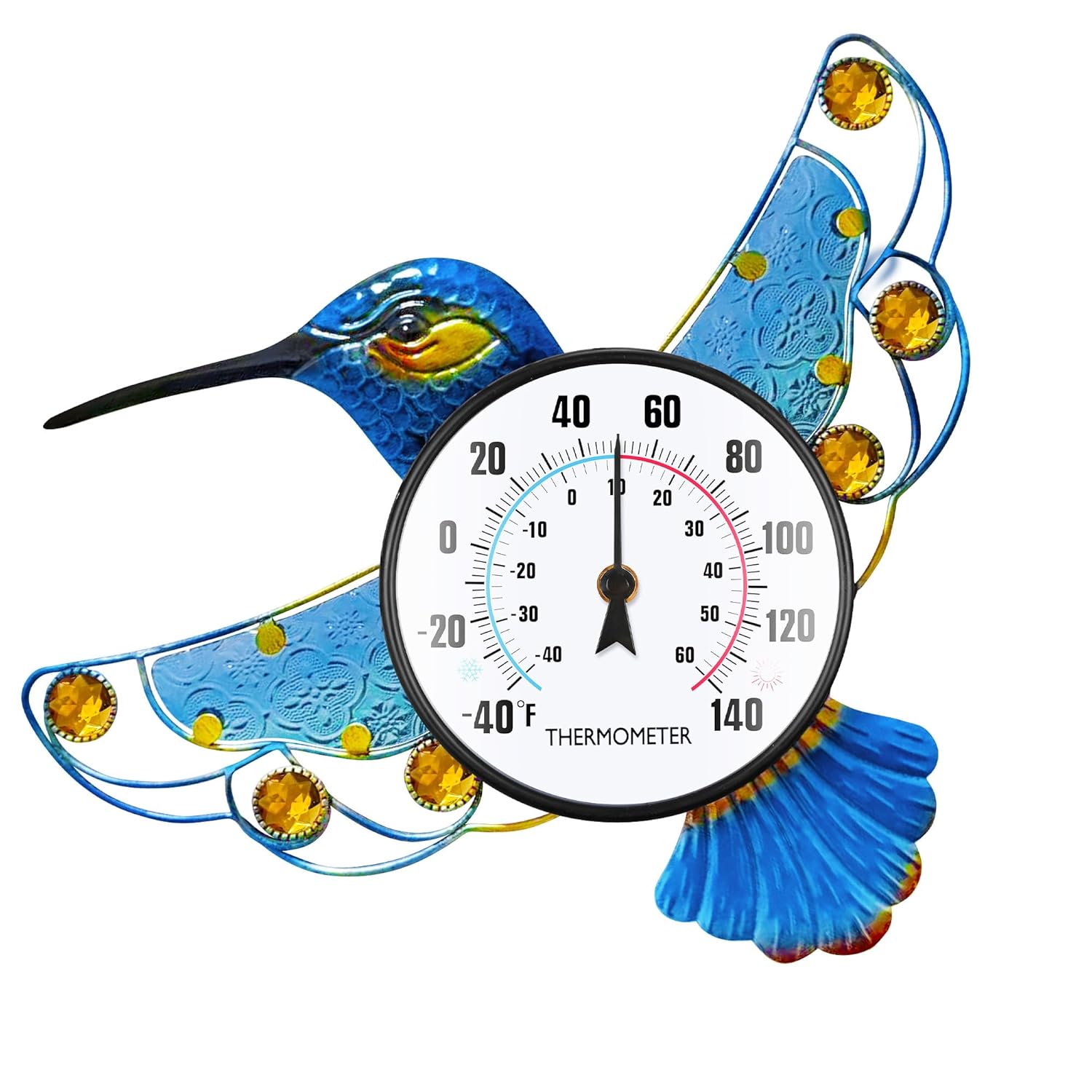 Mothers Day Gifts Outdoor Thermometer, Blue Hummingbird Wall-Mounted Outdoor Thermometers Waterproof Decorative for Patio, Garden, Yard, Room, Large Number Easy to Read No Batteries Required
