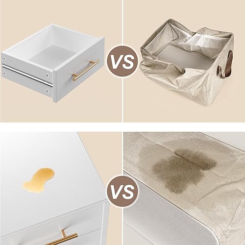 Miniatura 6 de Aiho Juego de 2 mesitas de noche, juego de mesita de noche para dormitorio, mesita de noche blanca de madera con asas de metal, 2 cajones de