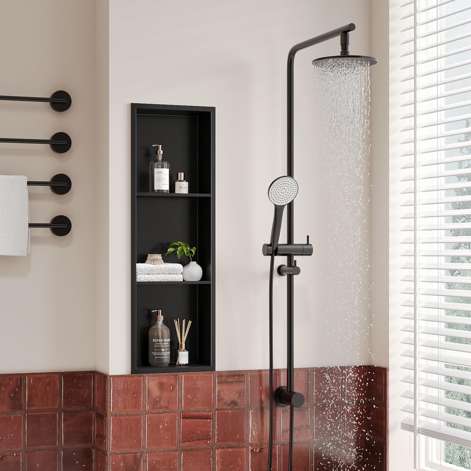 Neodrain Stainless Steel Shower Niche Recessed 3-Tier Niche Shower Storage for Bathroom 90 x 30 cm, Black