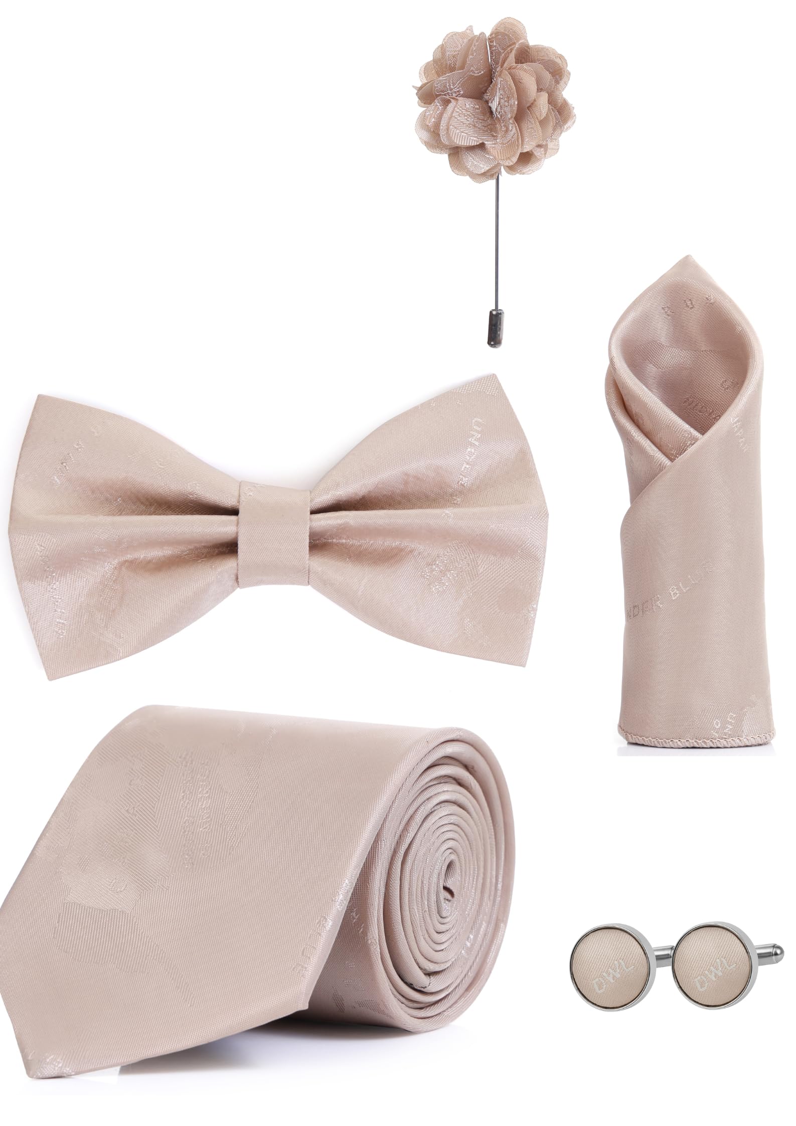 Random Stripe Necktie Gift Set for Men Tie, Bow Tie, Pocket Square, Lapel Pin & Cufflinks Party & Formal Wear (12 Colors Available)-picture-32