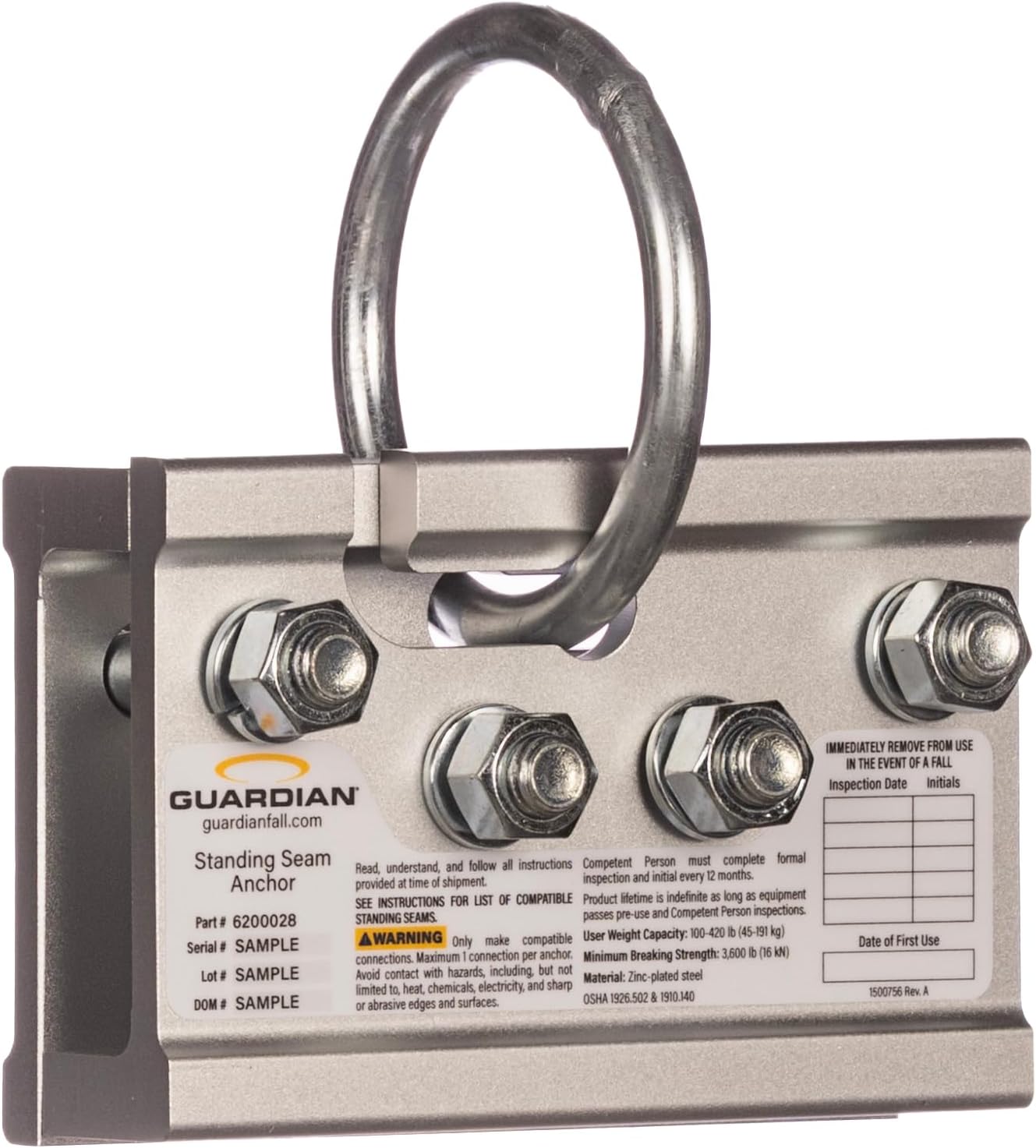Guardian Fall Protection 10600 Standing Seam Roof Clamp