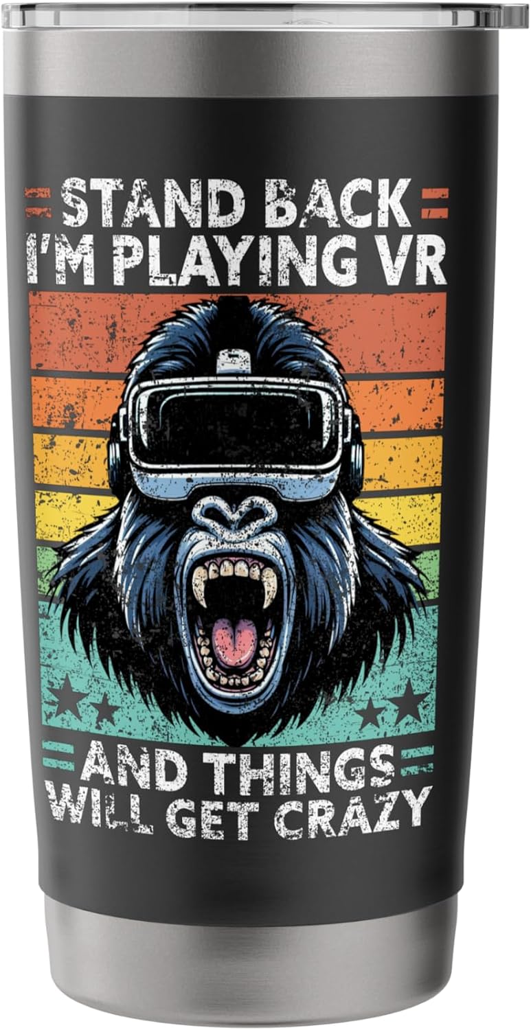 Gorilla VR Gamer Virtual Reality Headset Monkeys Retro Stainless Steel Insulated Tumbler image 3