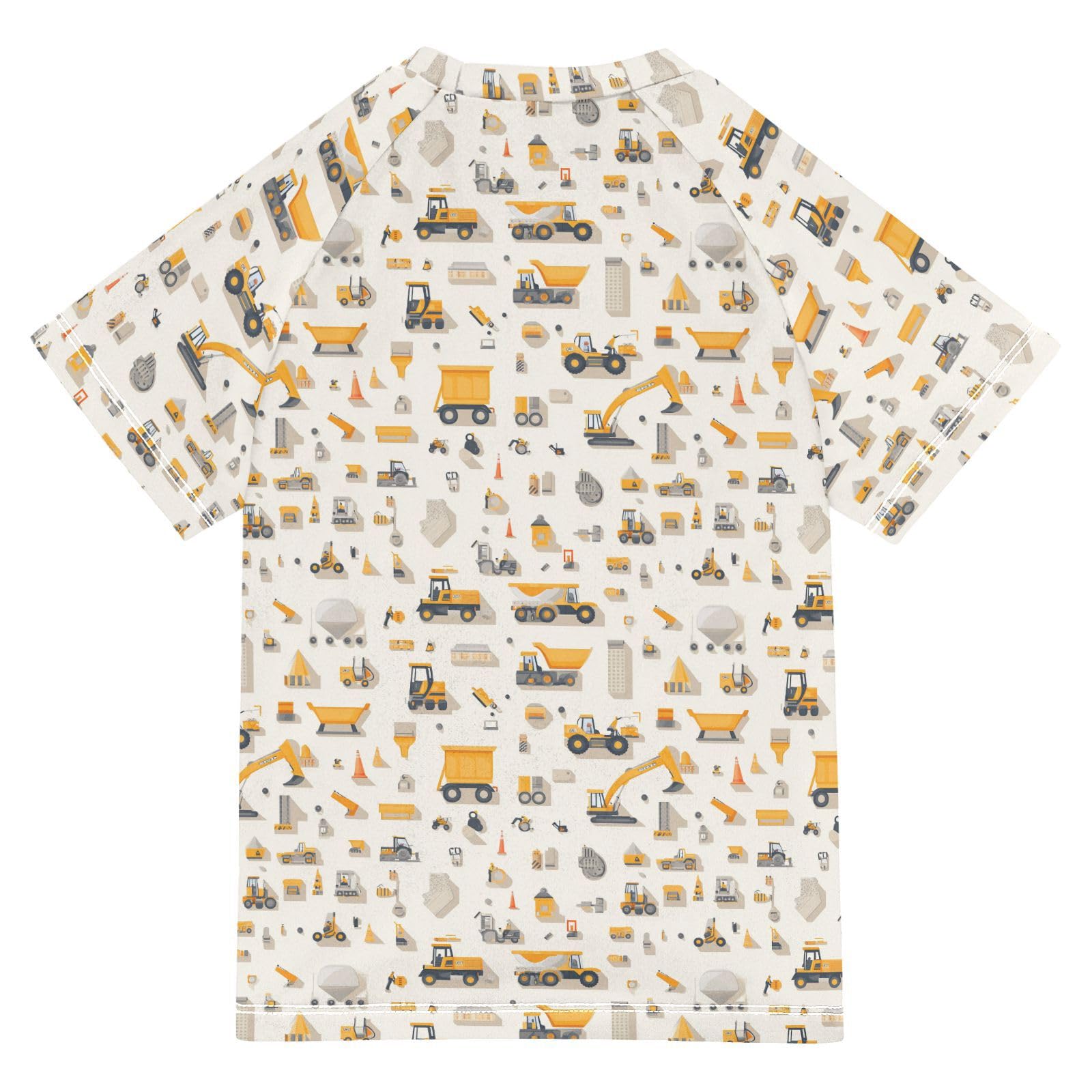 KLL Bathing Suit Girls Short Sleeve Rash Guard Swimsuit 5T Construction Scene Build A House Grader Concrete Mixer Truck