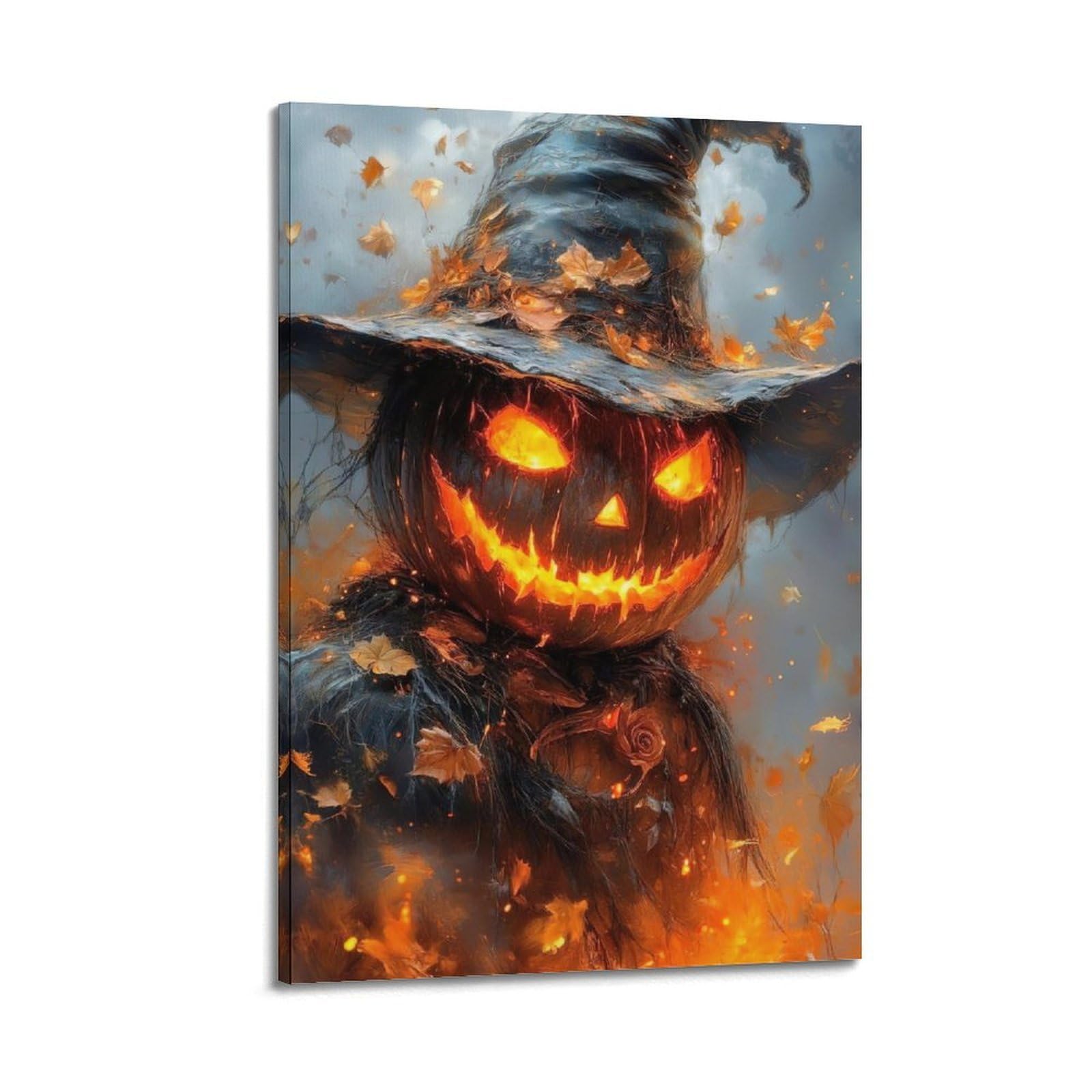 Poster su tela con stampa moderna per la casa, poster di Halloween con zucca e fiamma, immagine del mago con scritta "Is Cool And Has Festival Sense" (50 x 75 cm) con cornice