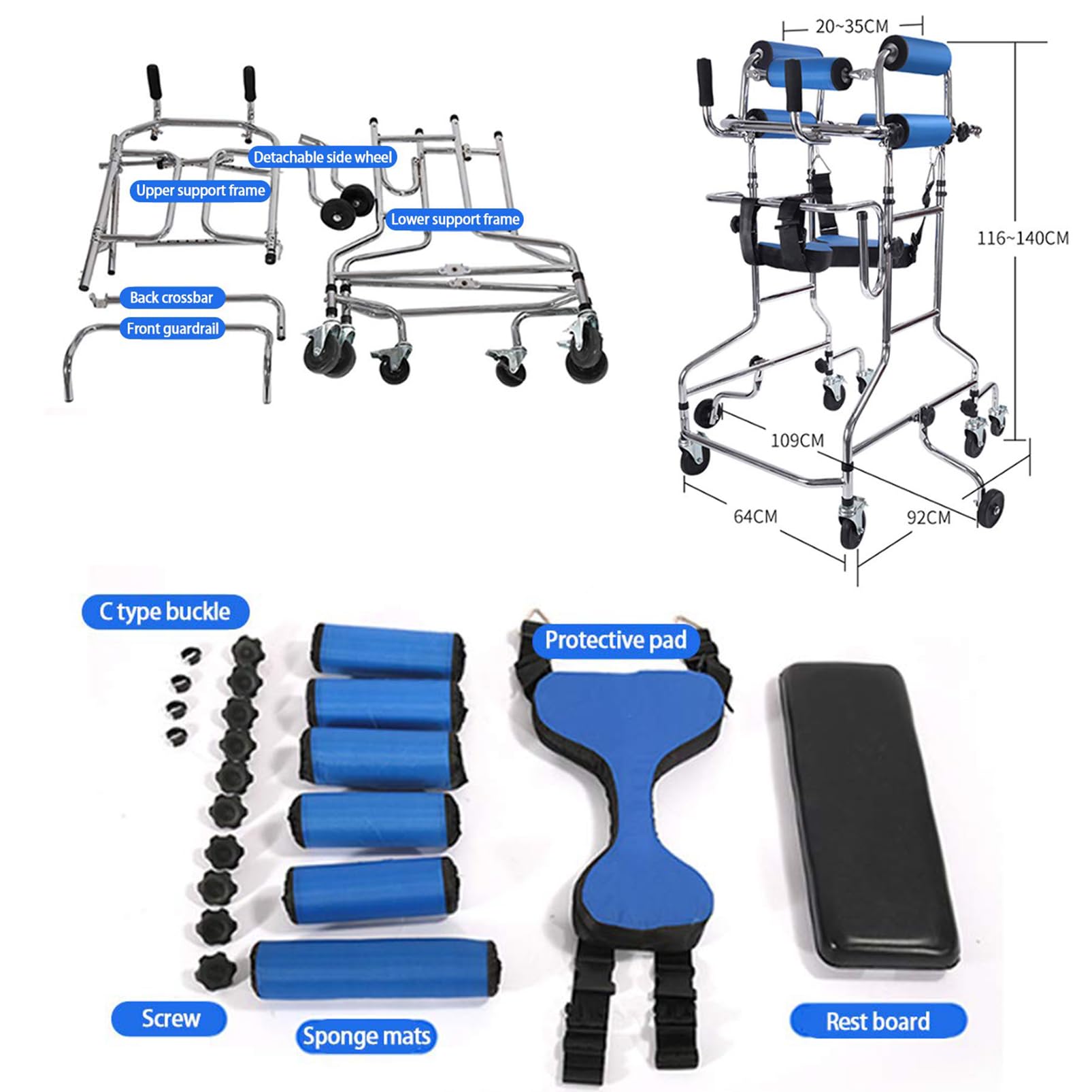 Walker Personas Mayores, Andador Plegable con Aluminio para Ancianos,Marco pie Rehabilitación Hemiplejía, Personas con Movilidad Reducida o rehabilitación. Ajuste preciso, 8 Ruedas