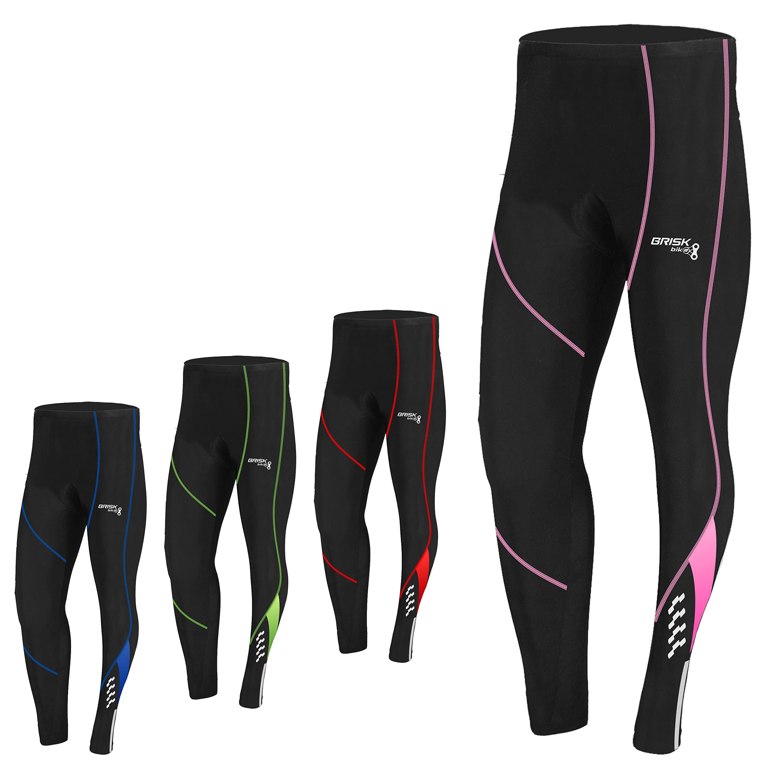 Brisk Bike Pantalons de Cycliste Femme avec Fermetures éclair réfléchissantes Collants de Cyclisme rembourrés Cool Max Extensibles pour Le Cyclisme - Pantalon Cycliste Femme Long