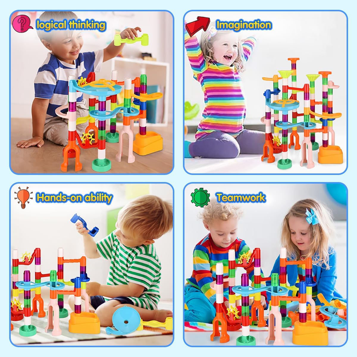 MaxTronic Marble Run for Kids,135 PCS Marble Maze Track Set - Educational Building Block Toys Set for Boys Girls STEM Learning (75 Blocks + 60 Marbles)