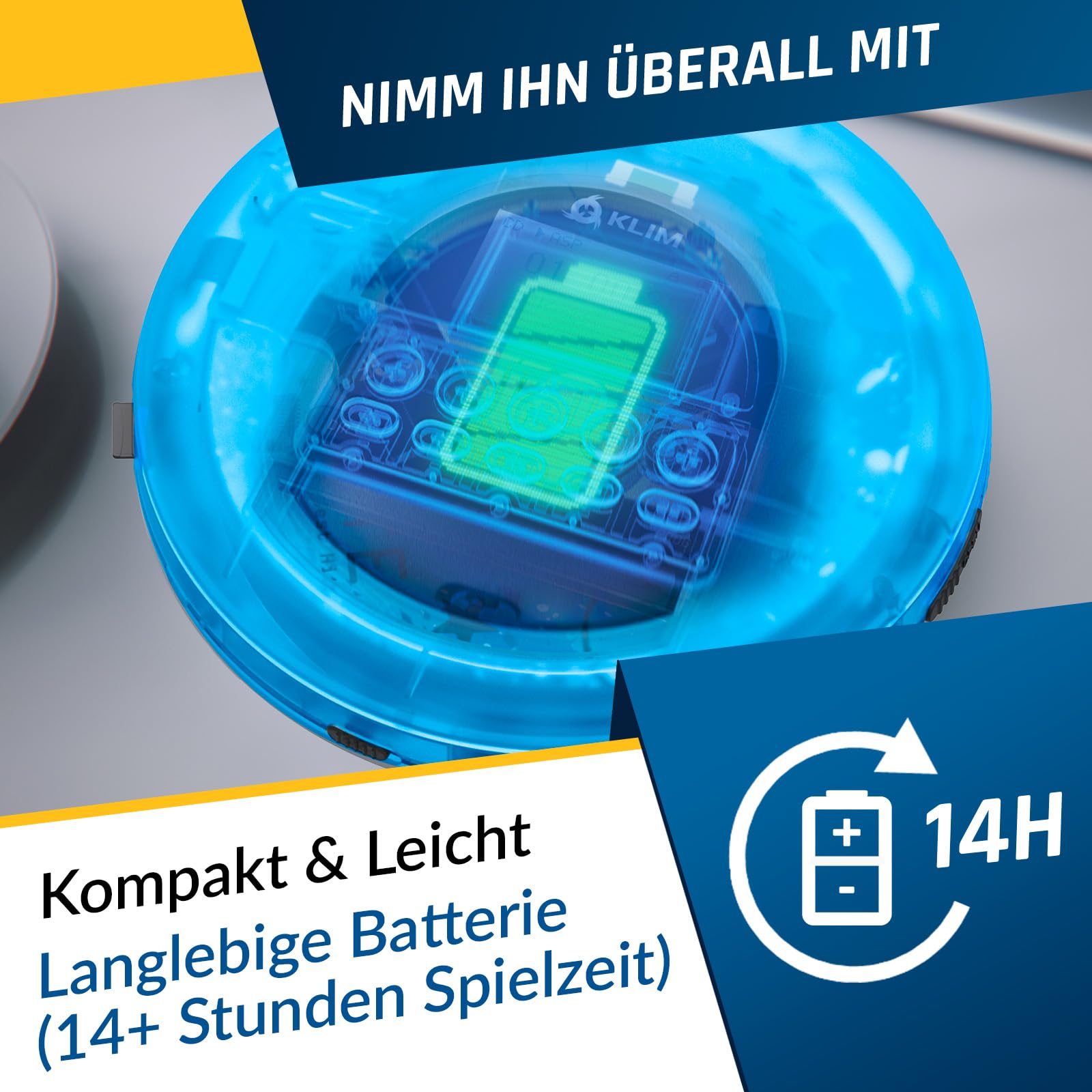 KLIM Nomad Transparent Blau - tragbarer CD-Player Walkman mit ausdauerndem Akku - inklusive Kopfhörer - MP3 Player - TF-Karte, FM Radio, Bluetooth, AUX - ideal für Zuhause und Auto