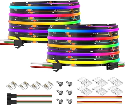 BTF-LIGHTING FCOB WS2811 IC RGB COB Tira LED DC12V 720LEDm 16.4FT Flexible de alta densidad uniforme persecución luz de color 20ICm 0.472 in de