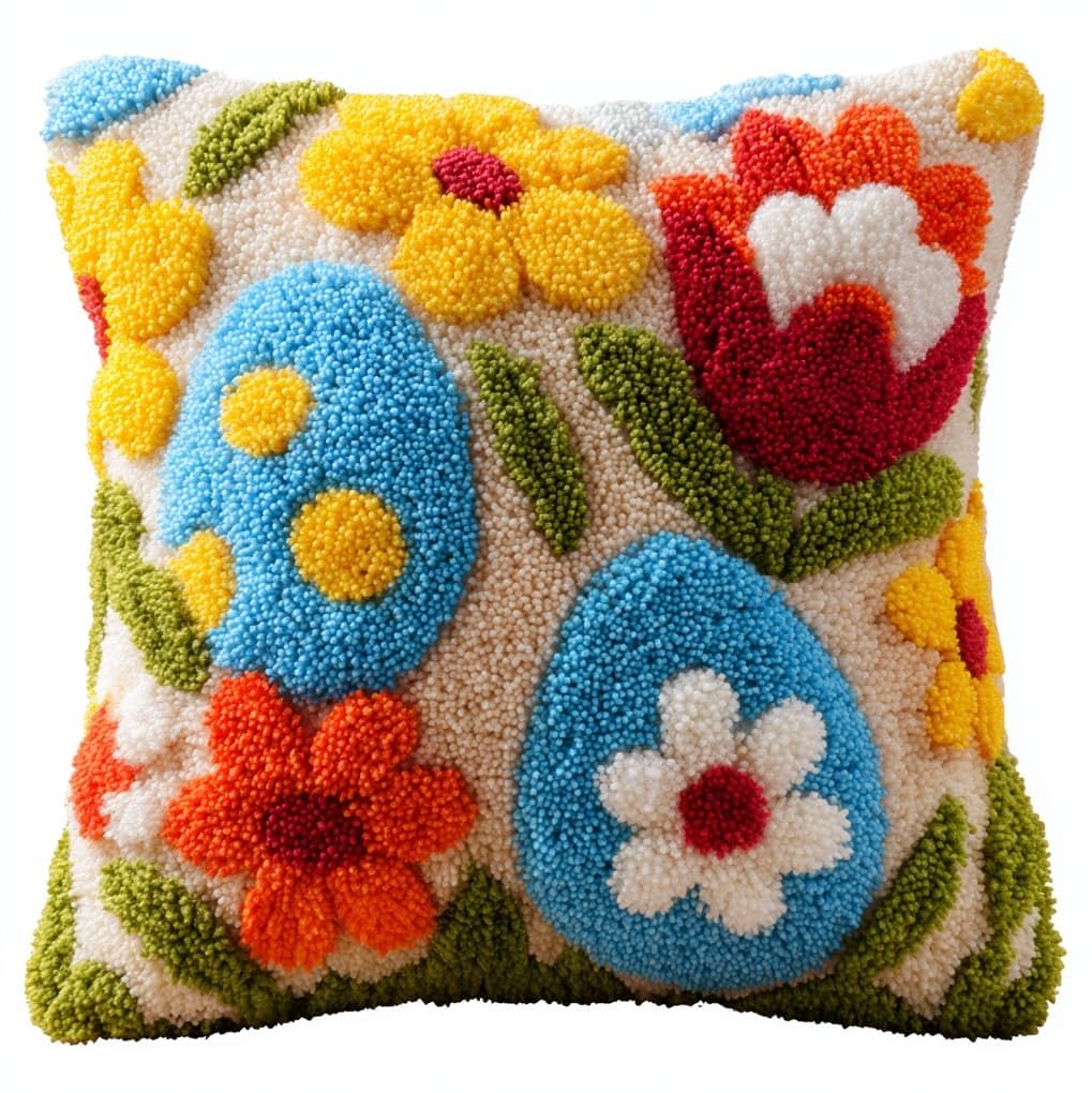 WallustrioaW Latch Hook Kits Pillow for Adults,Easter Eggs and Flowers