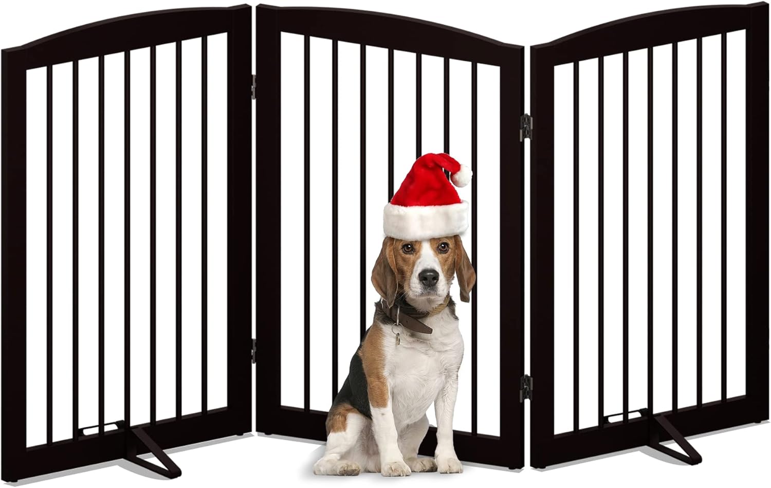 PUPETPO Freestanding Pet Gate for Dogs, Foldable Wooden Dog Gate for House Indoor, Tall Dog Gate for Stair, Doorway,Hall, Step Over Pet Puppy Safety Fence, 3 Panels 32'',Brown 3 Panel 32" Dark Brown