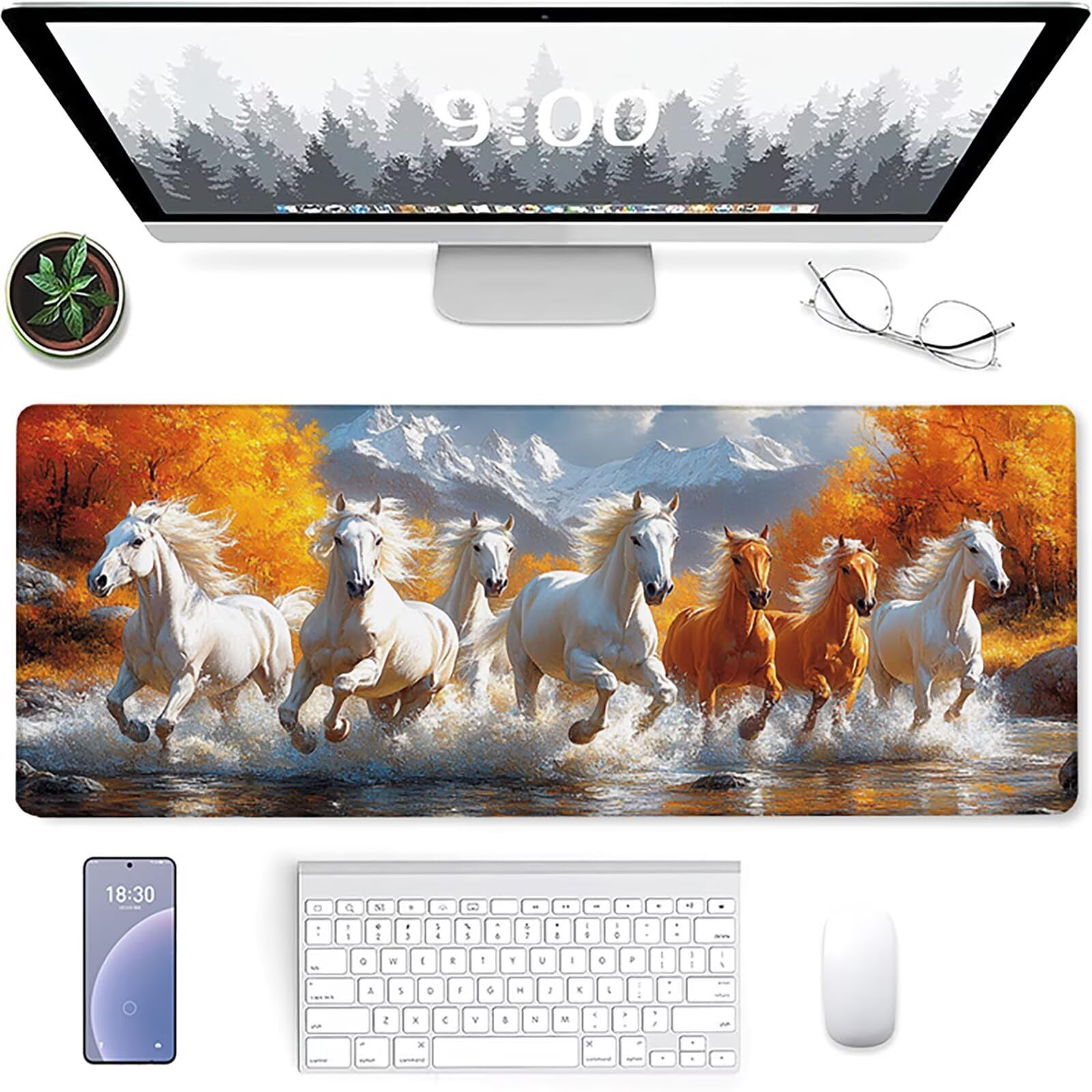 Podkładka pod mysz do gier pomarańczowa XXL 1200 x 600 x 3 mm podkładka pod mysz z koniem, duże biurko ze zszytymi krawędziami do Pad PC akcesoria do gier, akcesoria biurowe